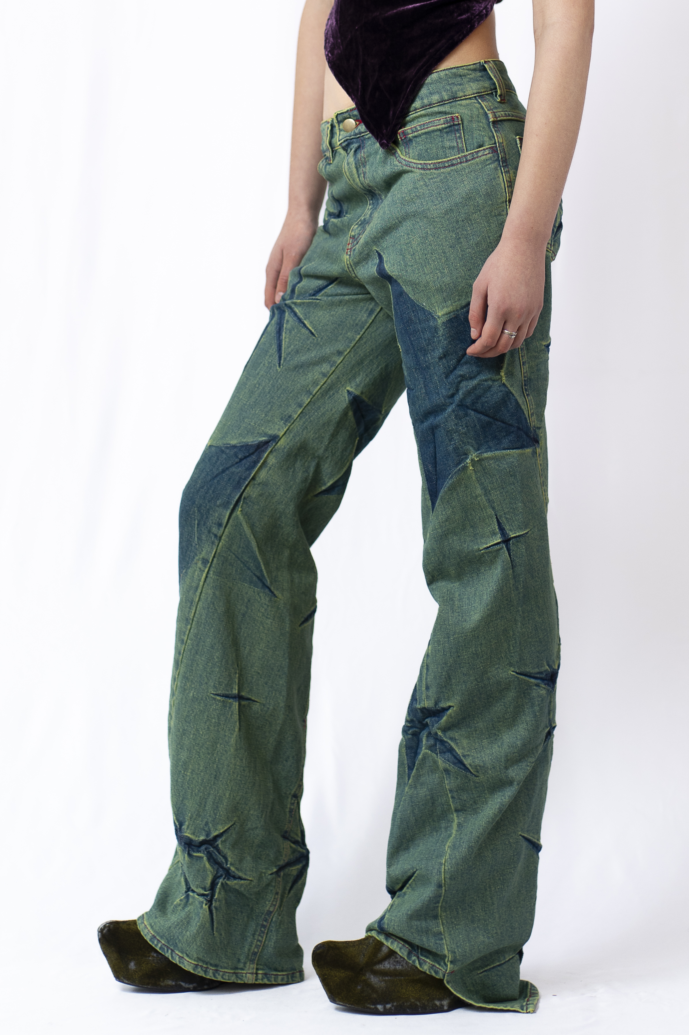 BOYFRIEND SPIRAL FLOWER JEANS / JADE BLUE £390