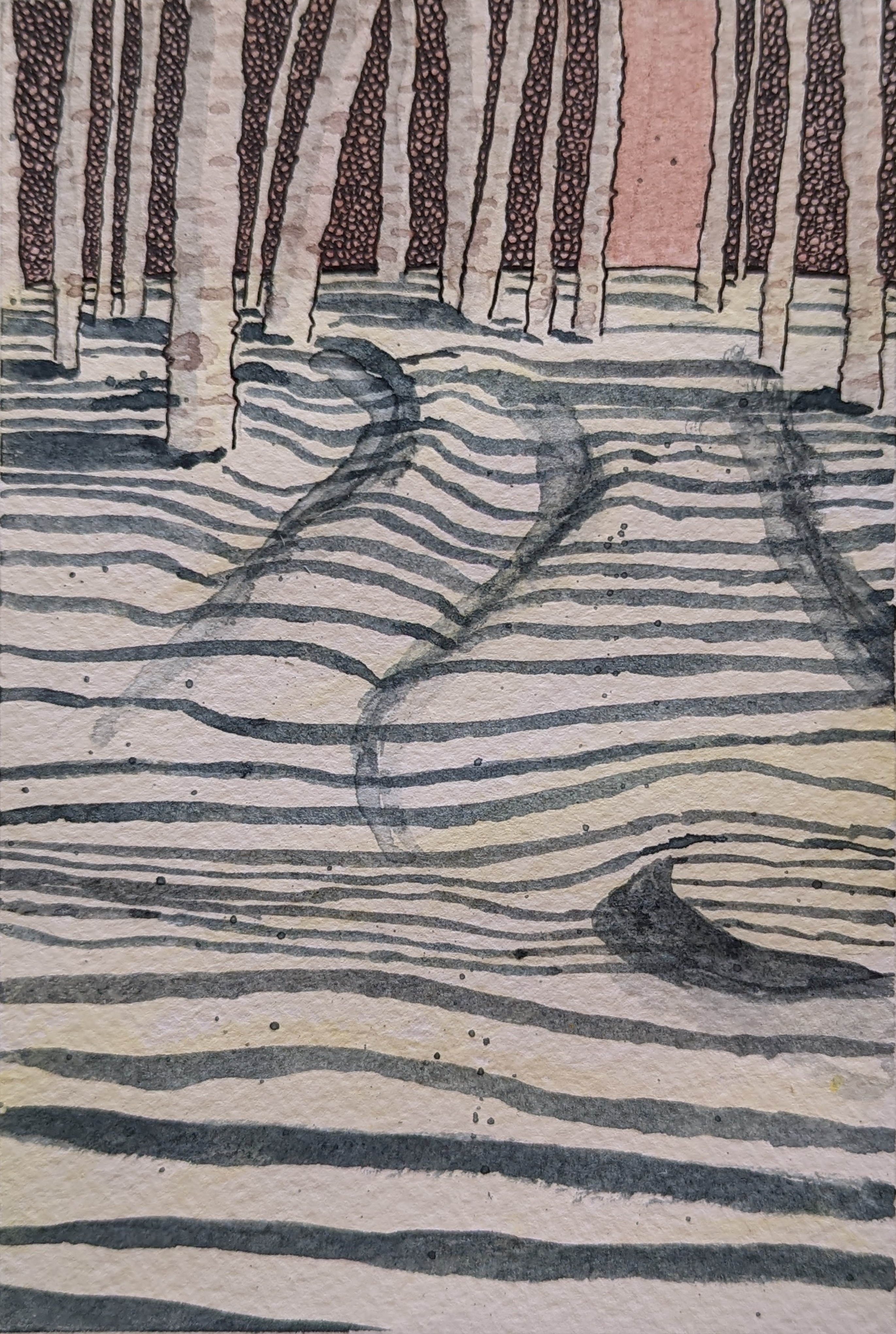 Shaded Snow, Watercolor, Pen