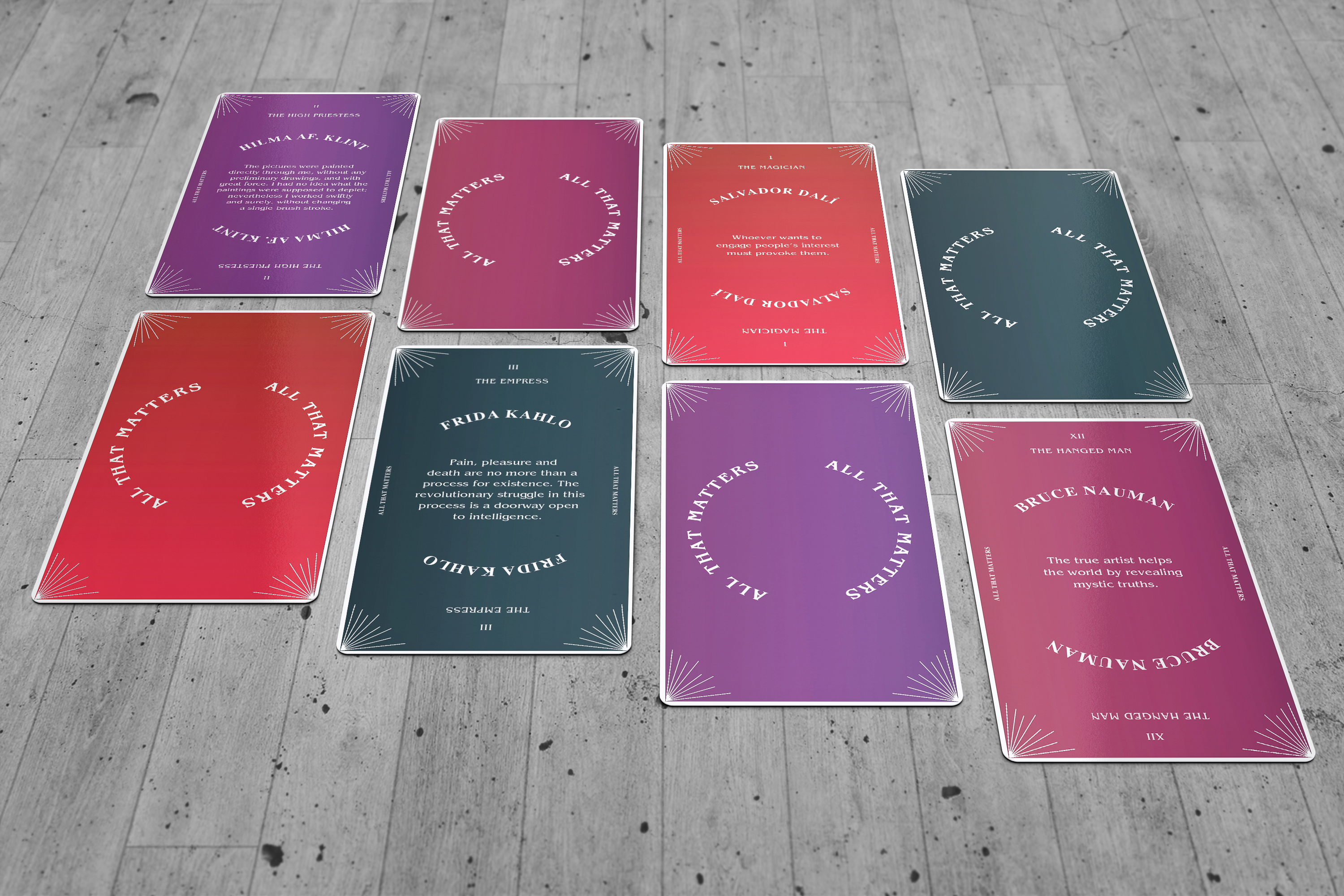 All That Matters, 2019, conceptual Tarot deck, 4 x 6”, set of 26.