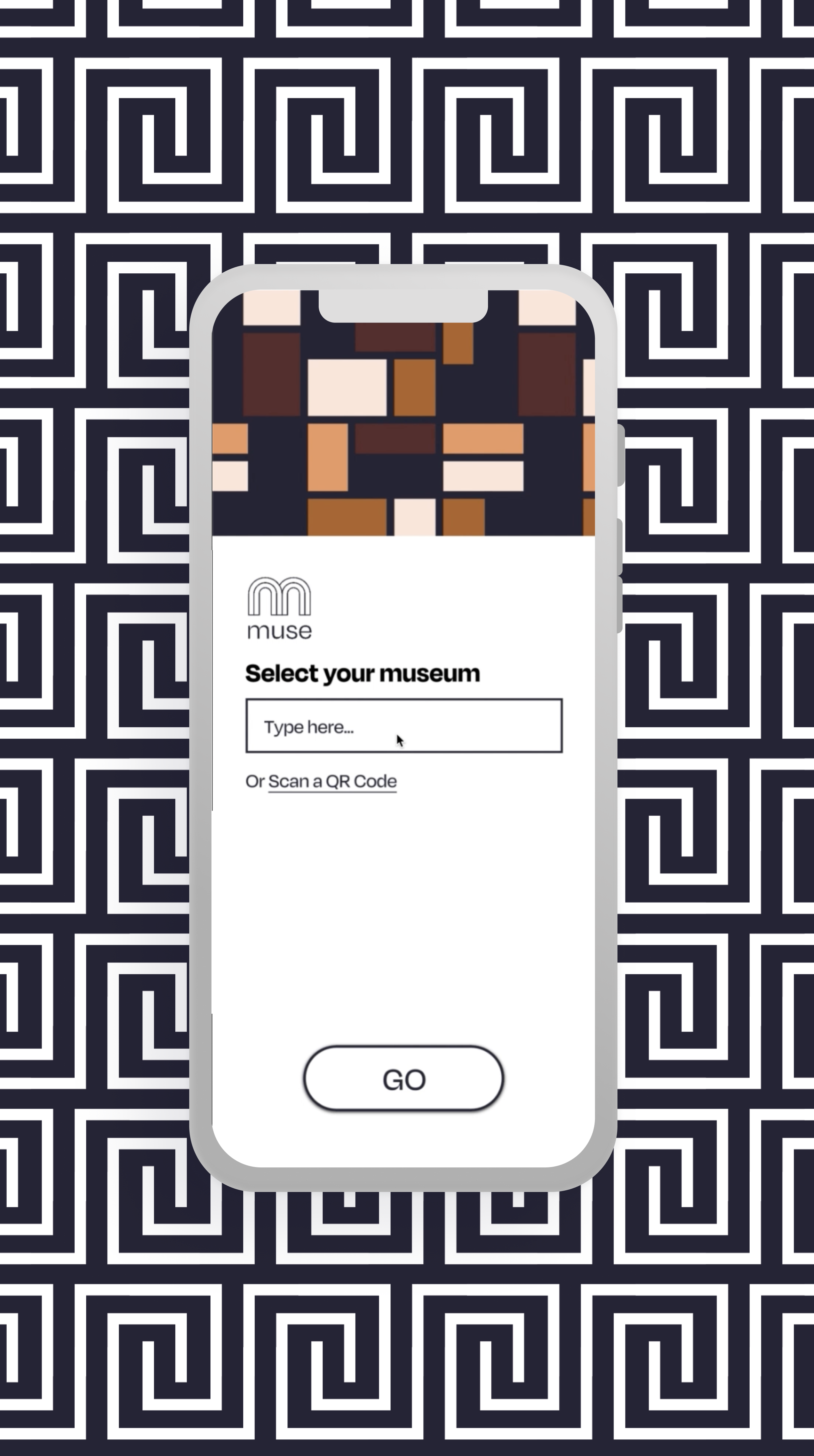 Screens from the Muse app overlaid on a patterned background.