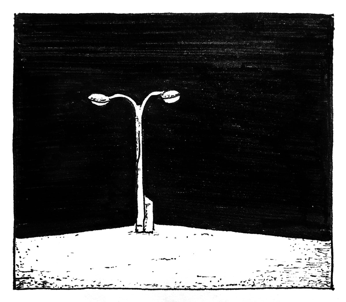 Harbor in darkness - Ink on paper 20x20 cm