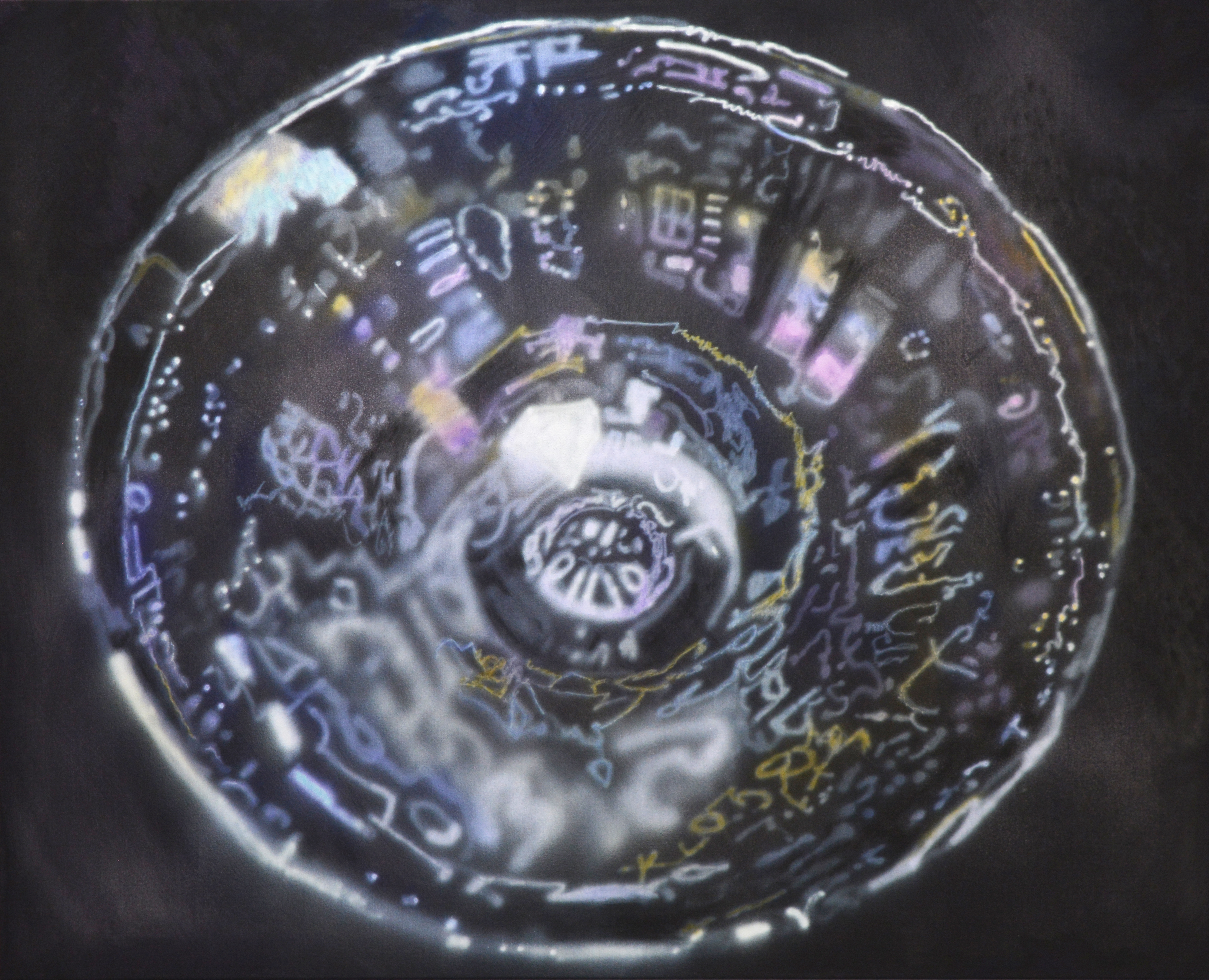  written bowl, acrylic on canvas, 110 x 120 cm, 2020