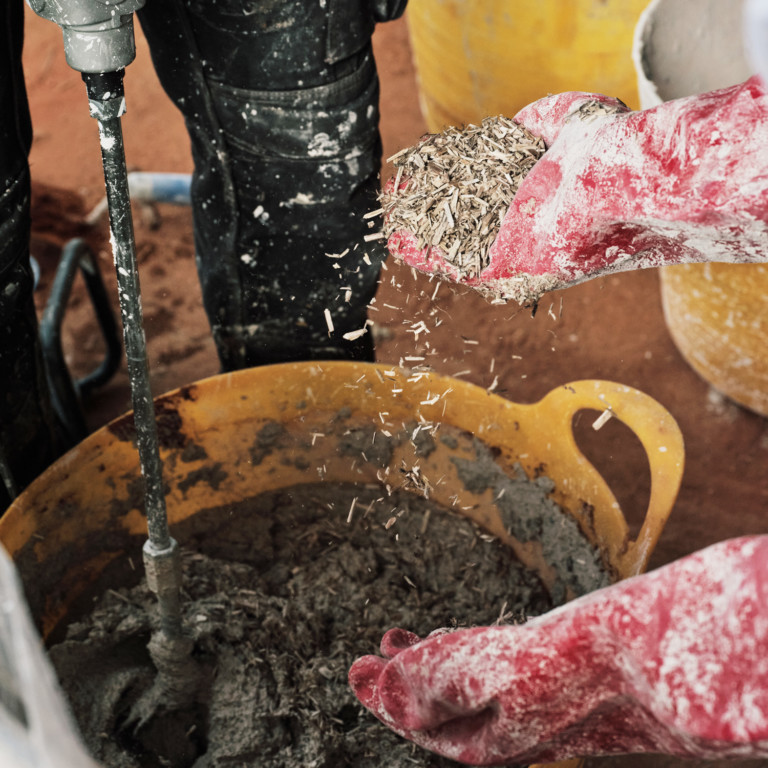 Mixing hempcrete for blocks and walls