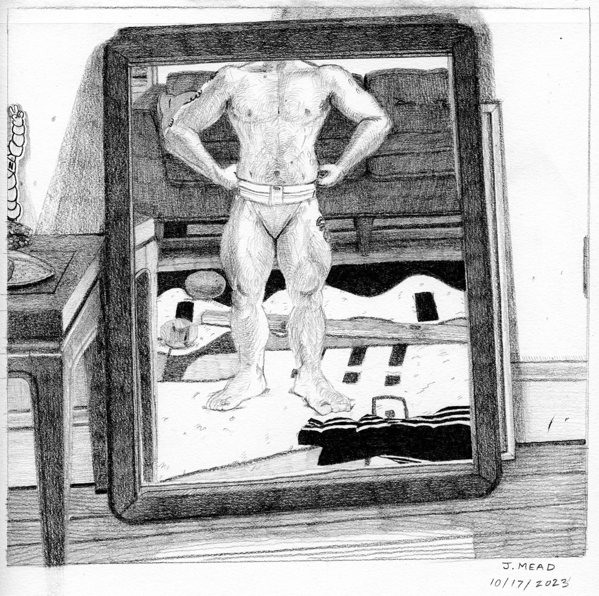 Self portrait in living room mirror. 8" x 8" 