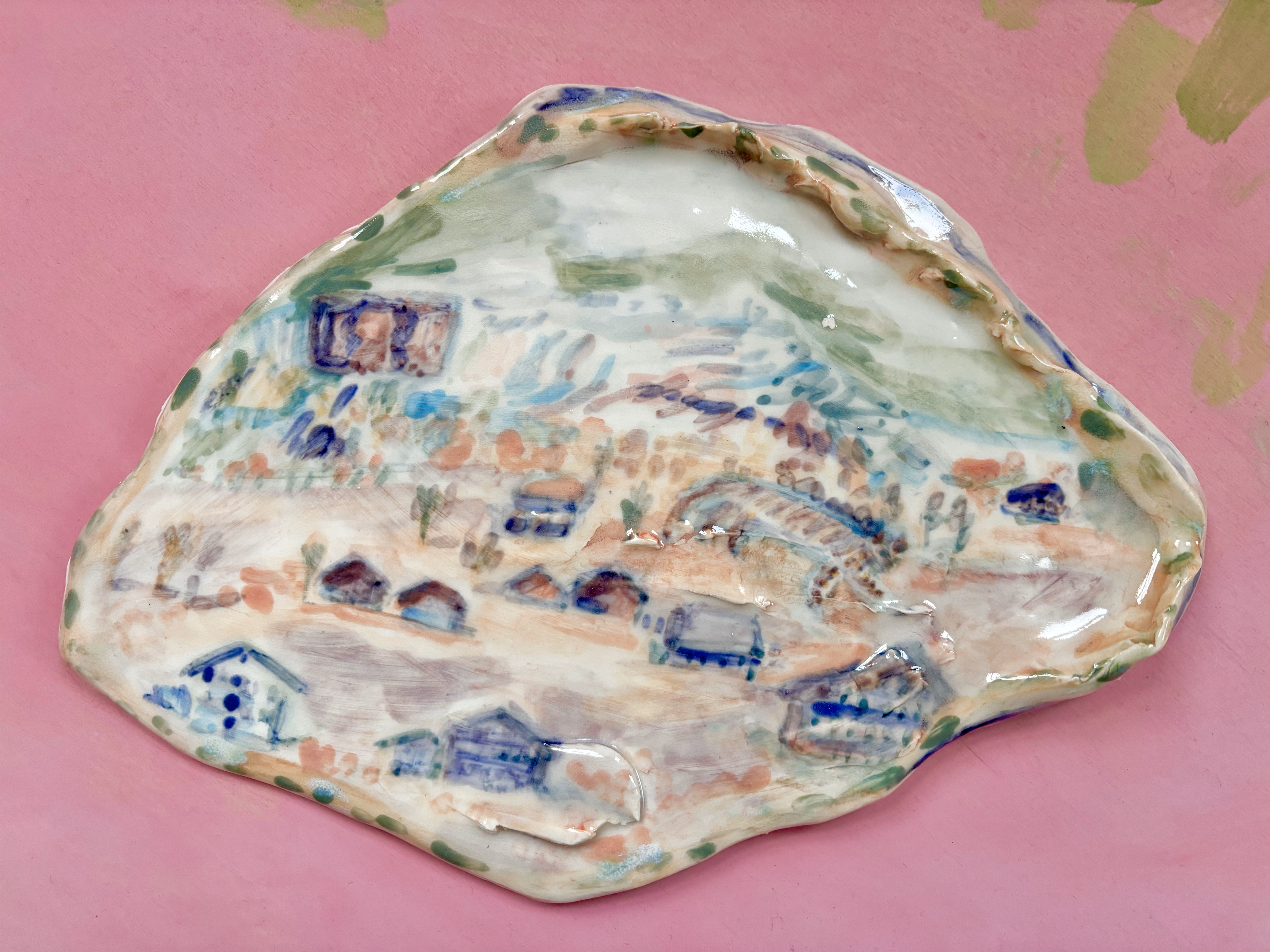 „A view from the Alps", H21cm x W29cm, glazed ceramics (porcelain), 2024