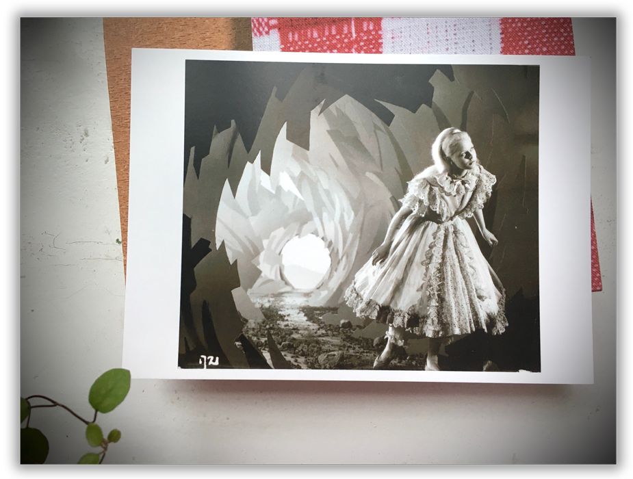 "Alice au pays des merveilles (still from the 1949 French film). This postcard is both a step out of and into a world of unknowns. Resting on my favourite picnic-themed notebook, this image is a memory full of meaning for Summer 2021. My first visit back to the V&A since the pandemic, taking me both backward and forward at the same time. Like slipping into Alice's wonderland." Jennifer McHugh