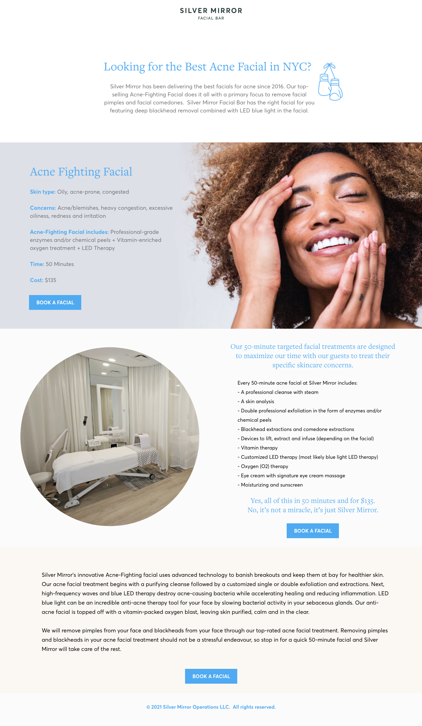 Desktop design for specialty facial page