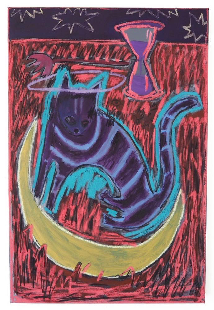 Boris SacconeDer Mond ist abgefallen (The moon has fallen off)Oil, pastel and charcoal on canvas29.5”x19.7”2022