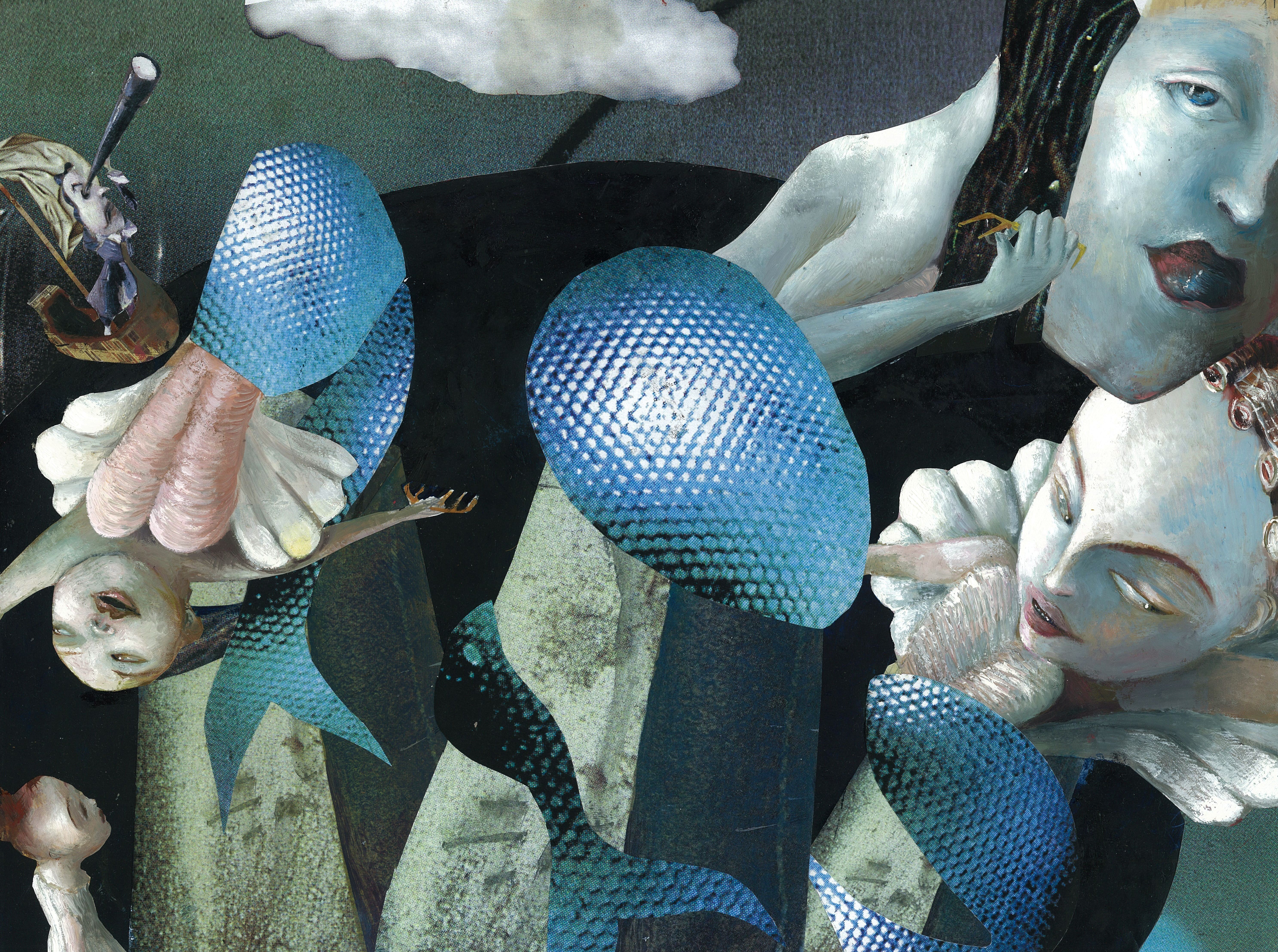 The mermaids' lagoonOil paint on paper, collage with photo material, 40 x 50cmSerie: Peter Pan/Text: James Matthew BarrieÉditions Être, Paris, 2005