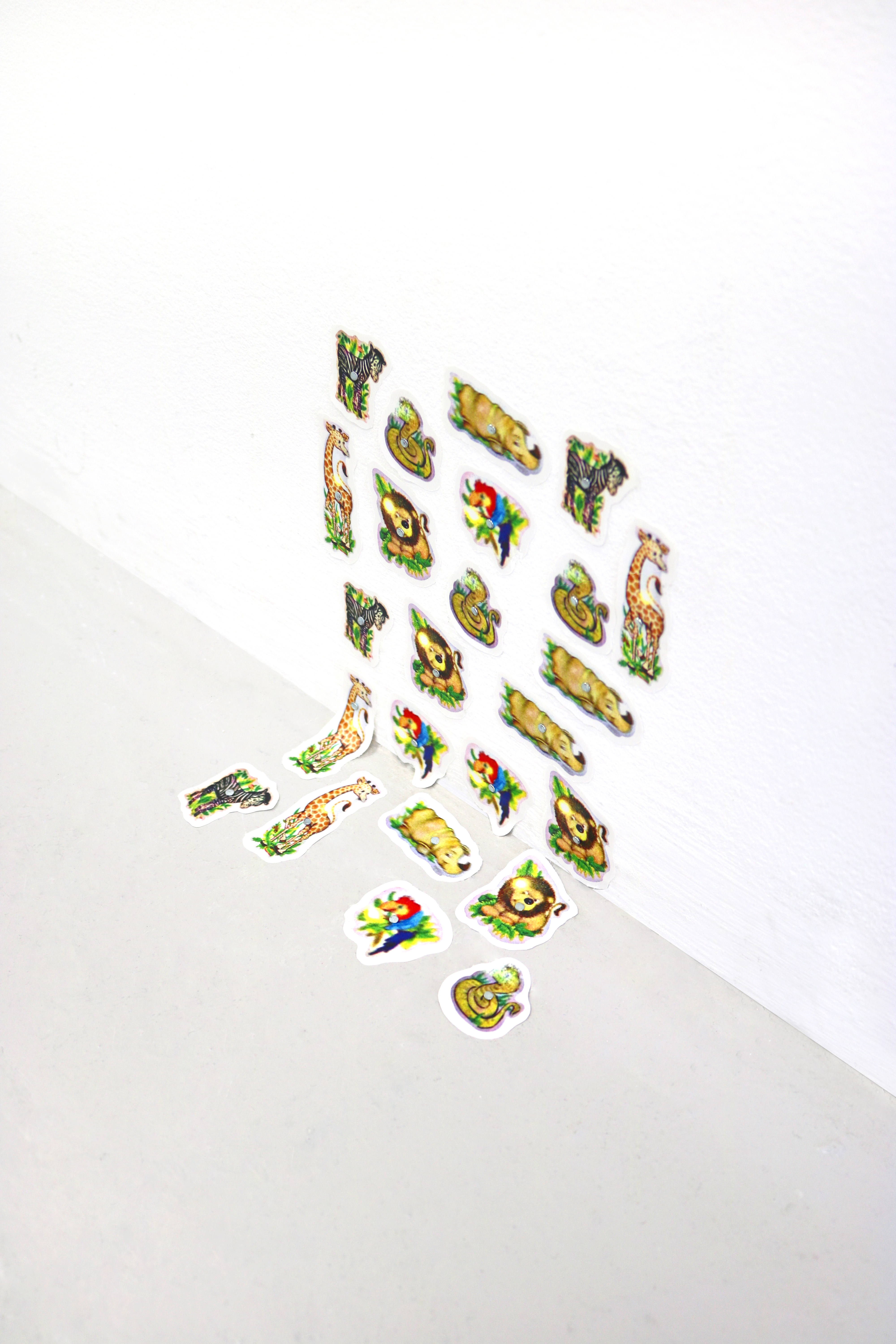 'Animals (Reprise)', Custom die-cut stickers, steel nails, 21 x 30 cm (approx.)
