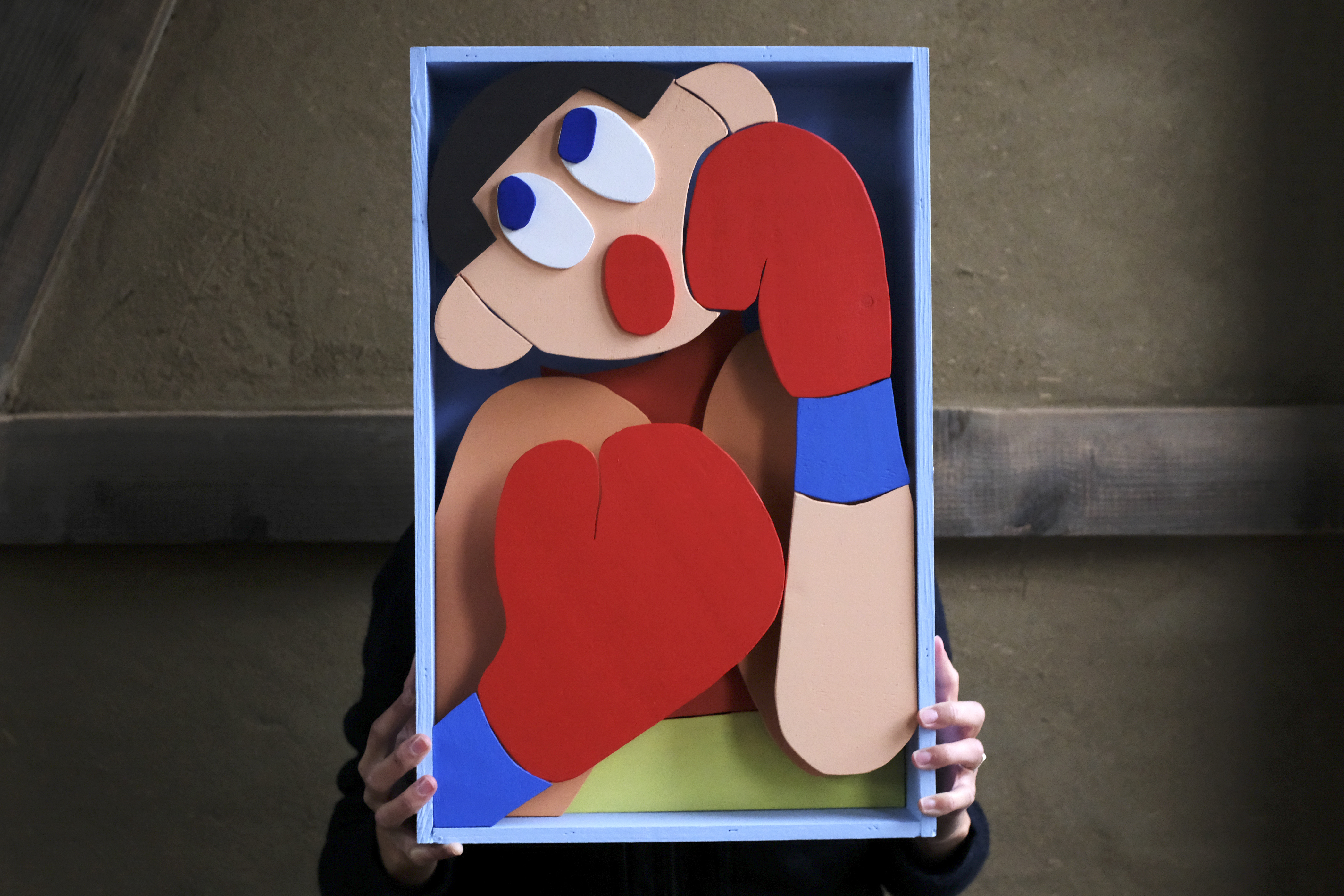 Boxer (2023), Acrylics on Wood, 50 x 32,7 x 9cm