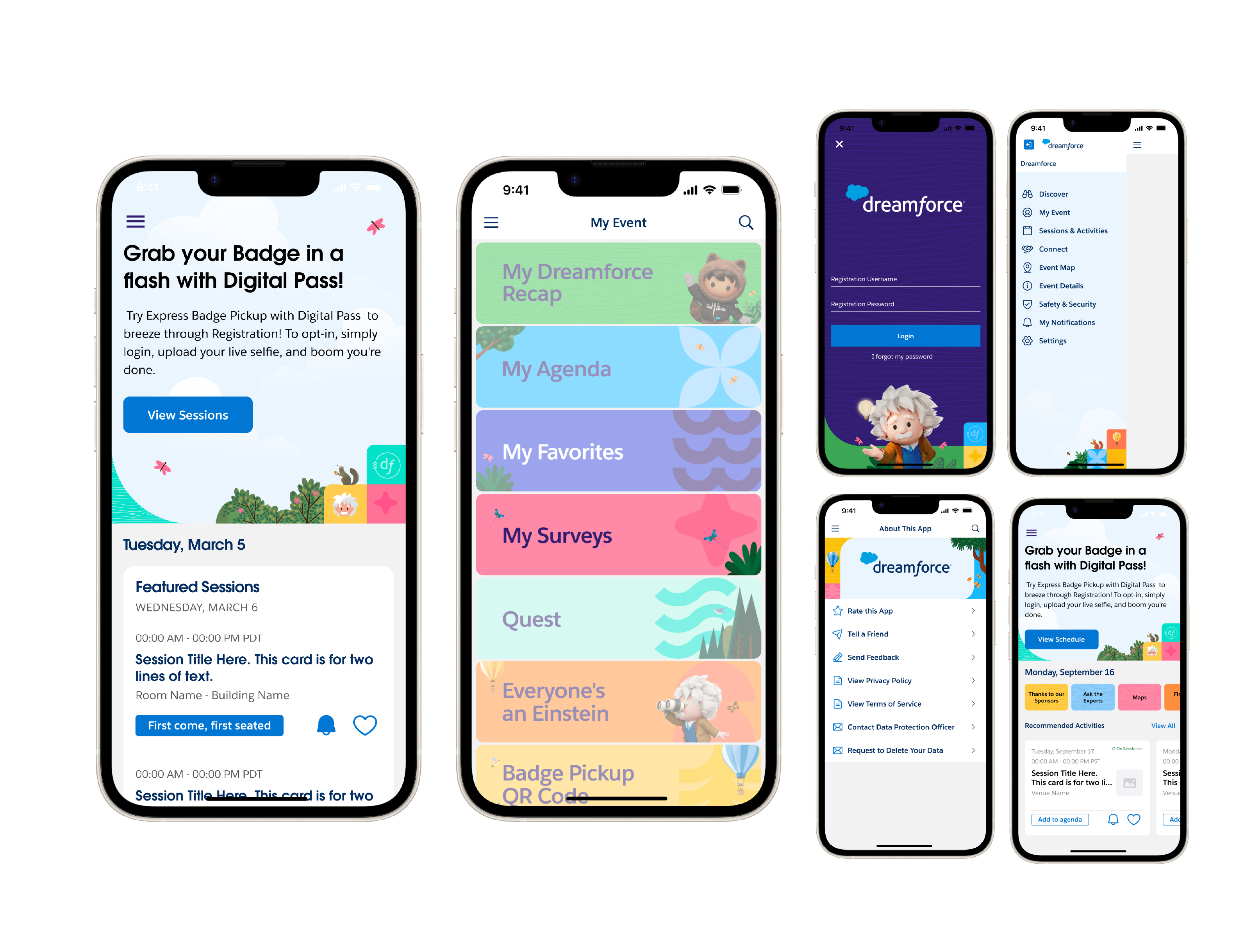 welcome screens, navigation, featured session page