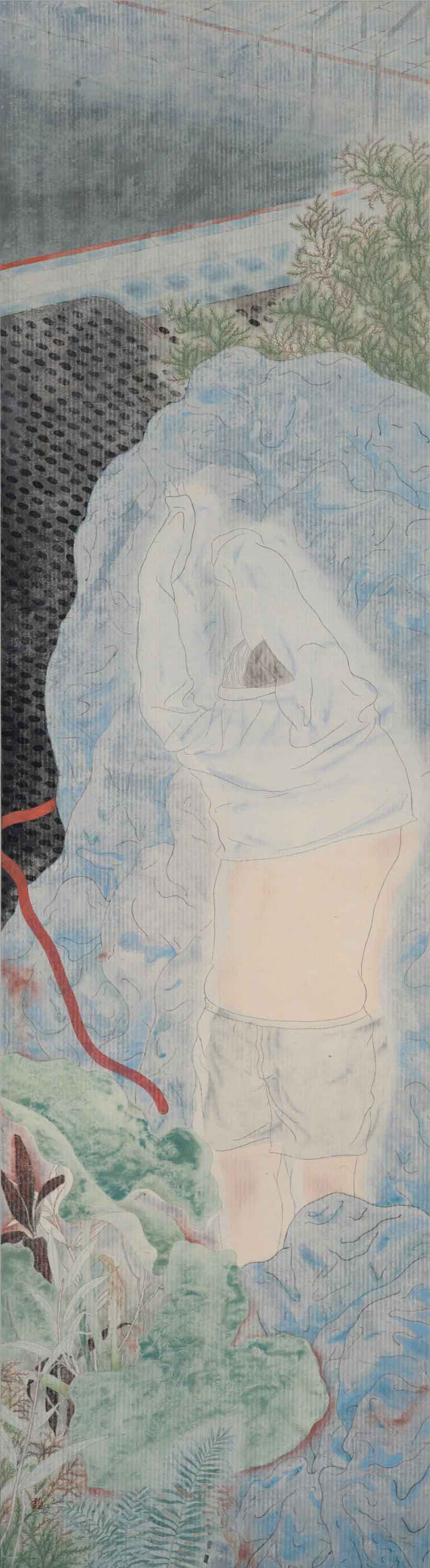 Water Pool, 2016, mineral pigment, ink on paper, 140x40cm (55.1x15.7 in)