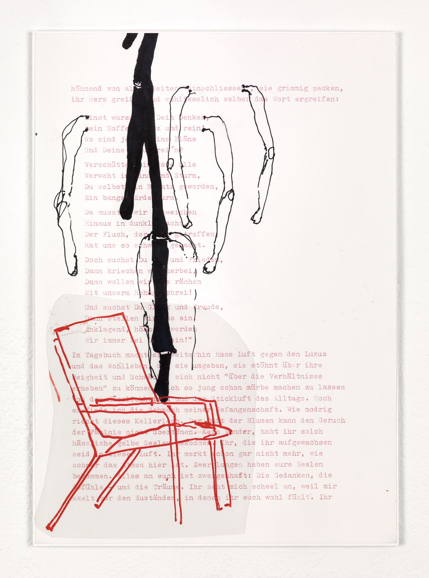 Fragments (Ellen W.)  – 26 Felt tip pen, gouache pen, acrylic sheet on typed paper 29,7 x 21 cm