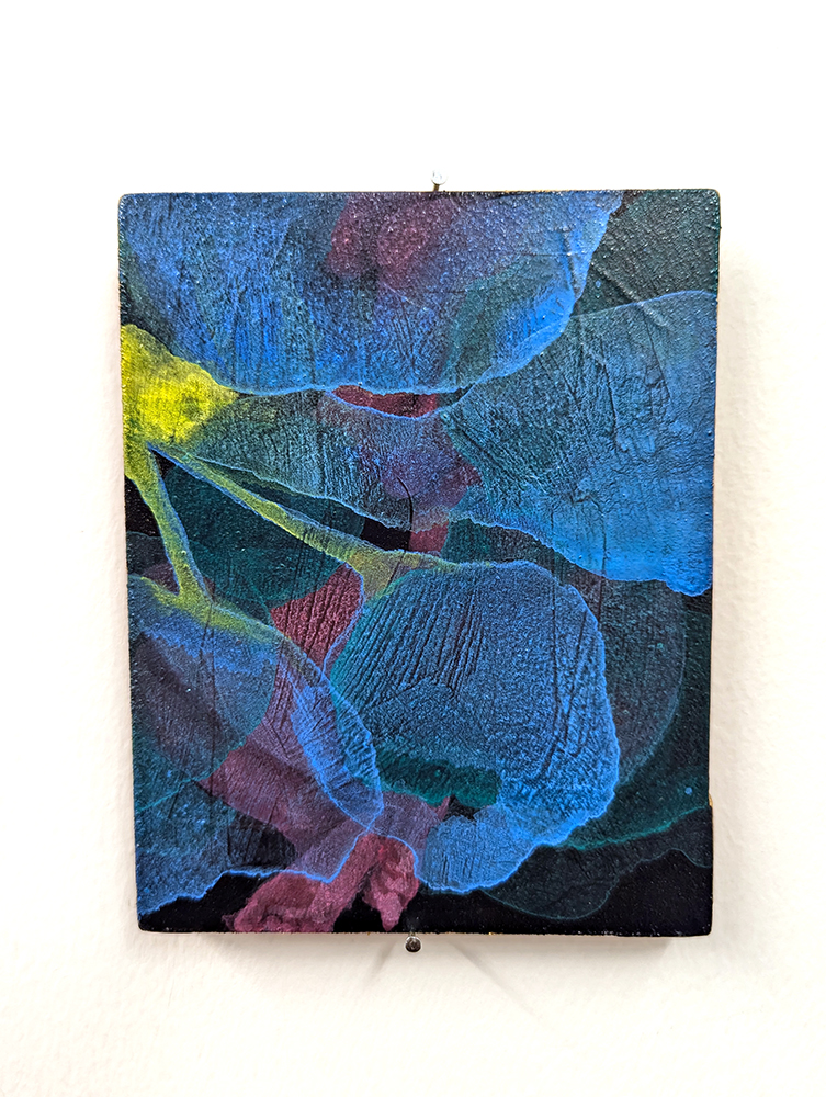 morokoth, fournier, cocoon, acrylic and varnish on hardboard, 12x15.5cm, 2024, £130