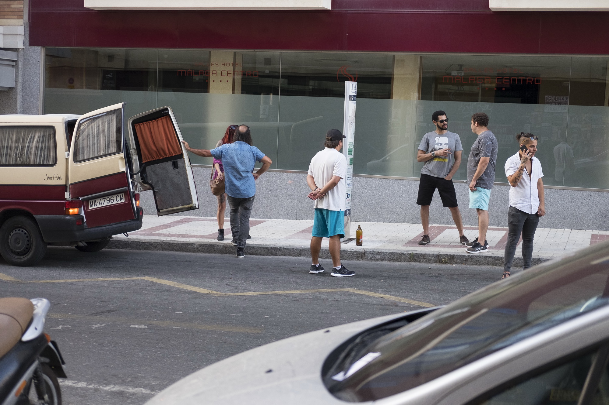 A shady scene in Málaga. Taking some fresh air out of the van during early evening when temperatures got just below 40
