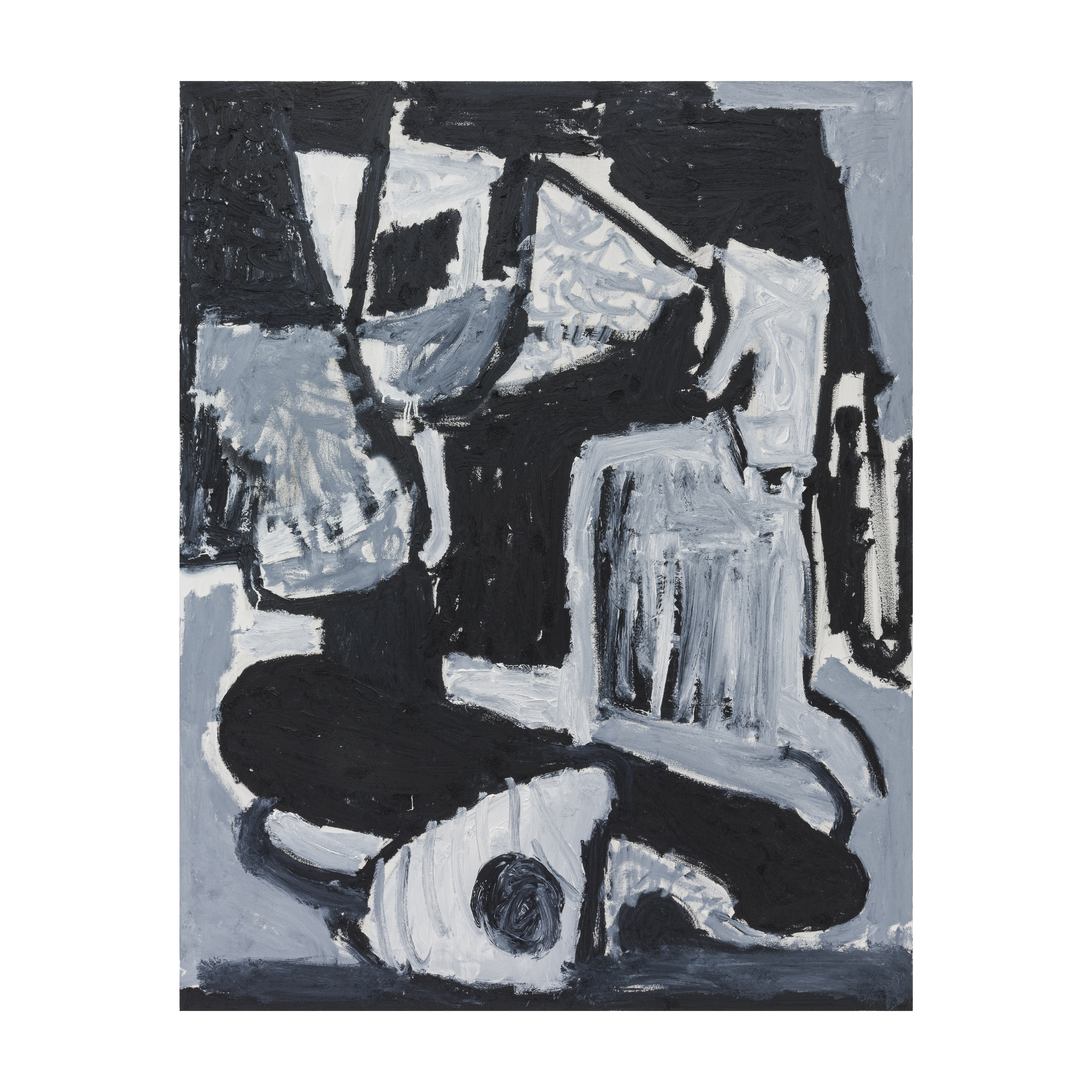 (Author, date and title not established). Oil paint and water based paint on primed canvas. 190 x 150 cm (74 51/64 x 59 1/16 inches).