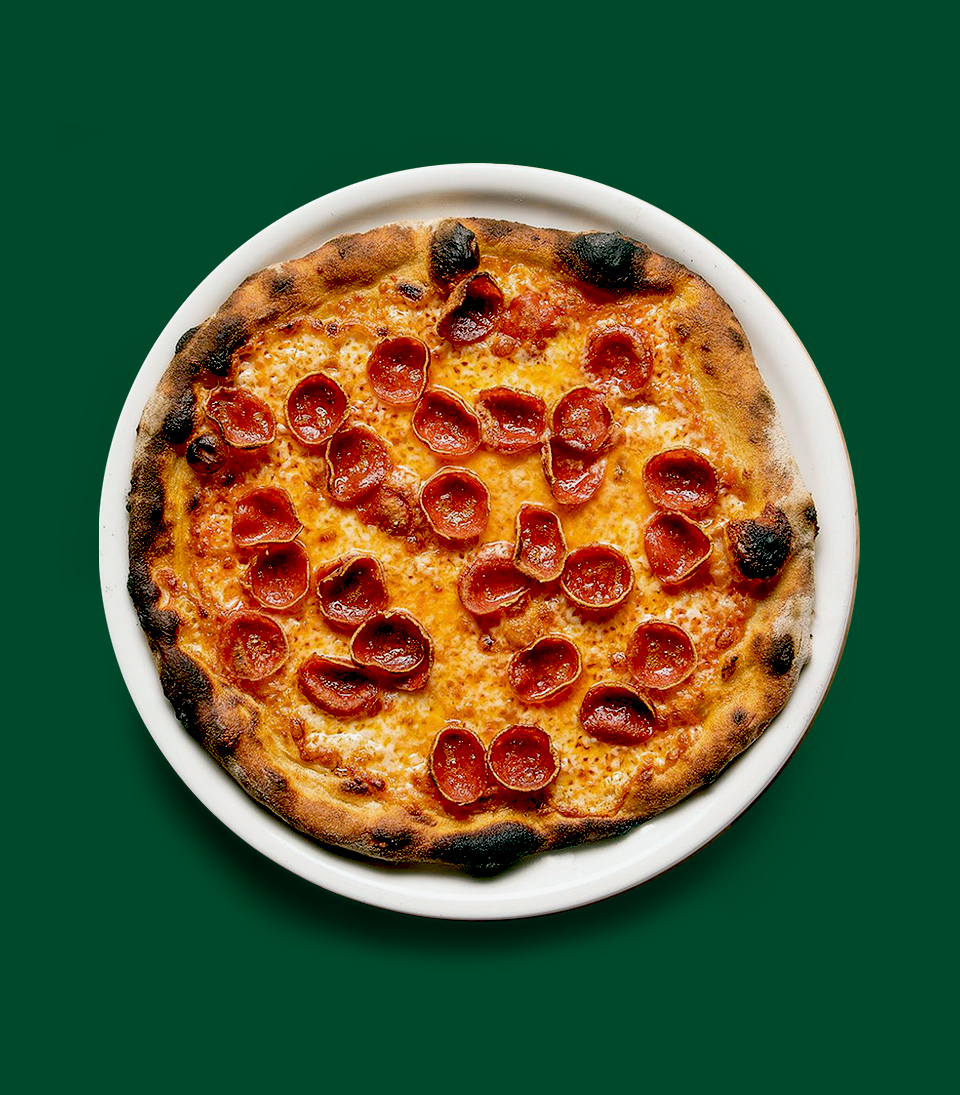 Myrth restaurant handmade pepperoni pizzas.