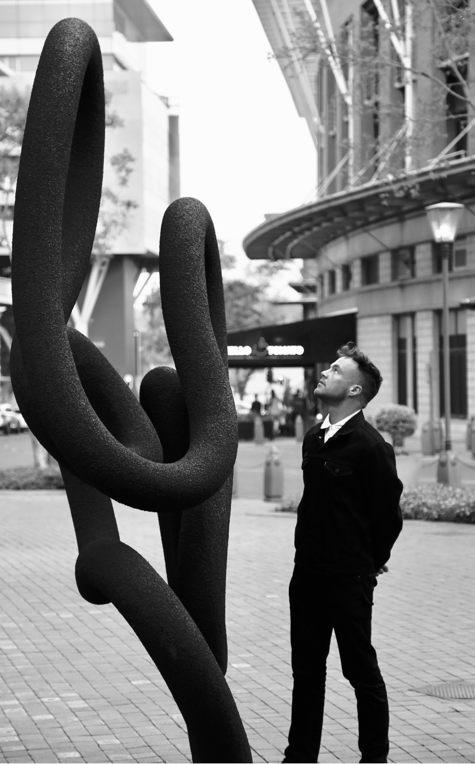 David Brits alongside Ouroboros 1.3.1 installed at the Melrose Arch Precinct, Johannesburg.