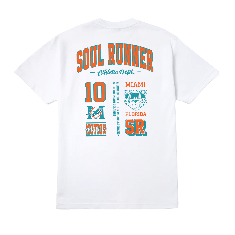 MIAMI DOLPHINS x SOUL RUNNERA screen-printed piece for the MiamiDolphins Collaboration Collection.