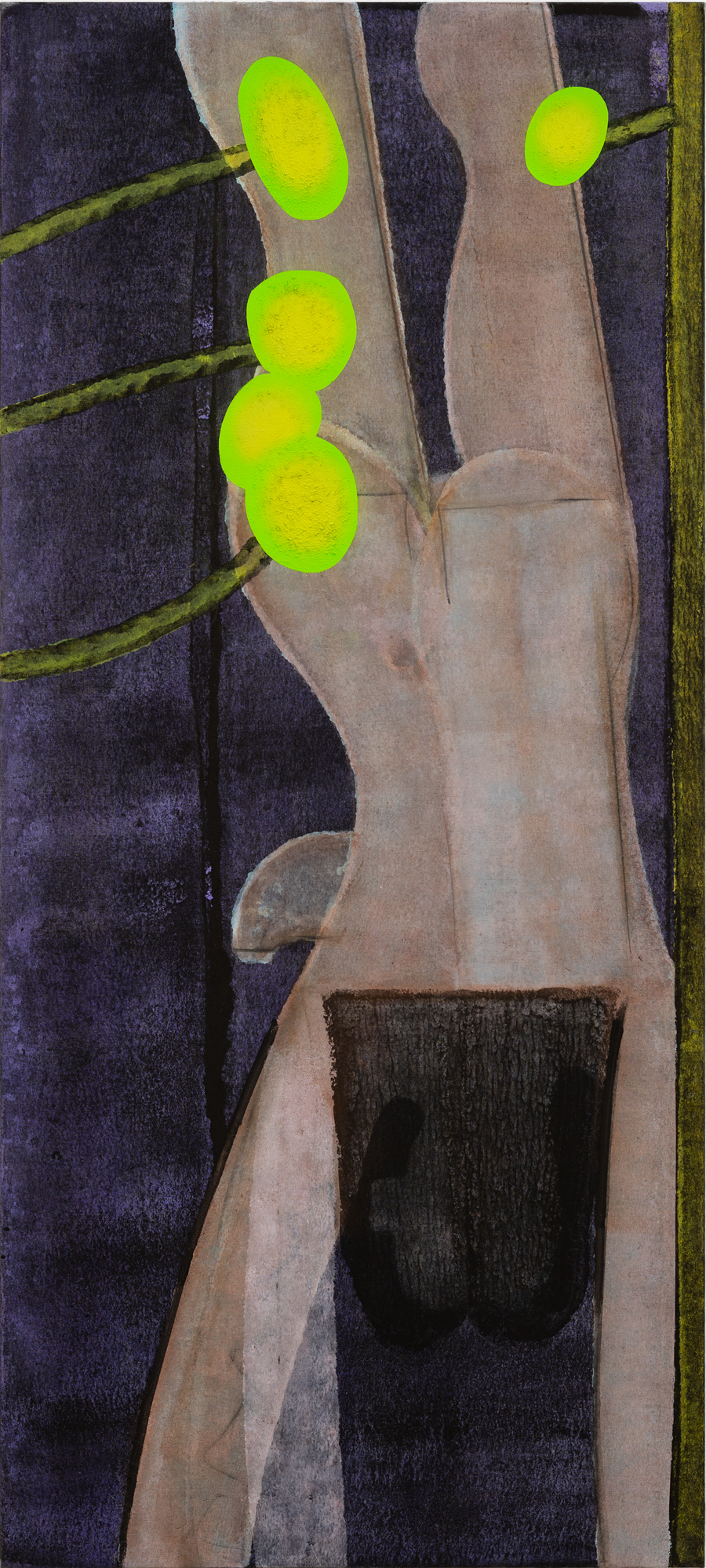 Diver, 2025Acrylic, pigment, aquarellable pencil and sawdust on linen160 x 72 cm