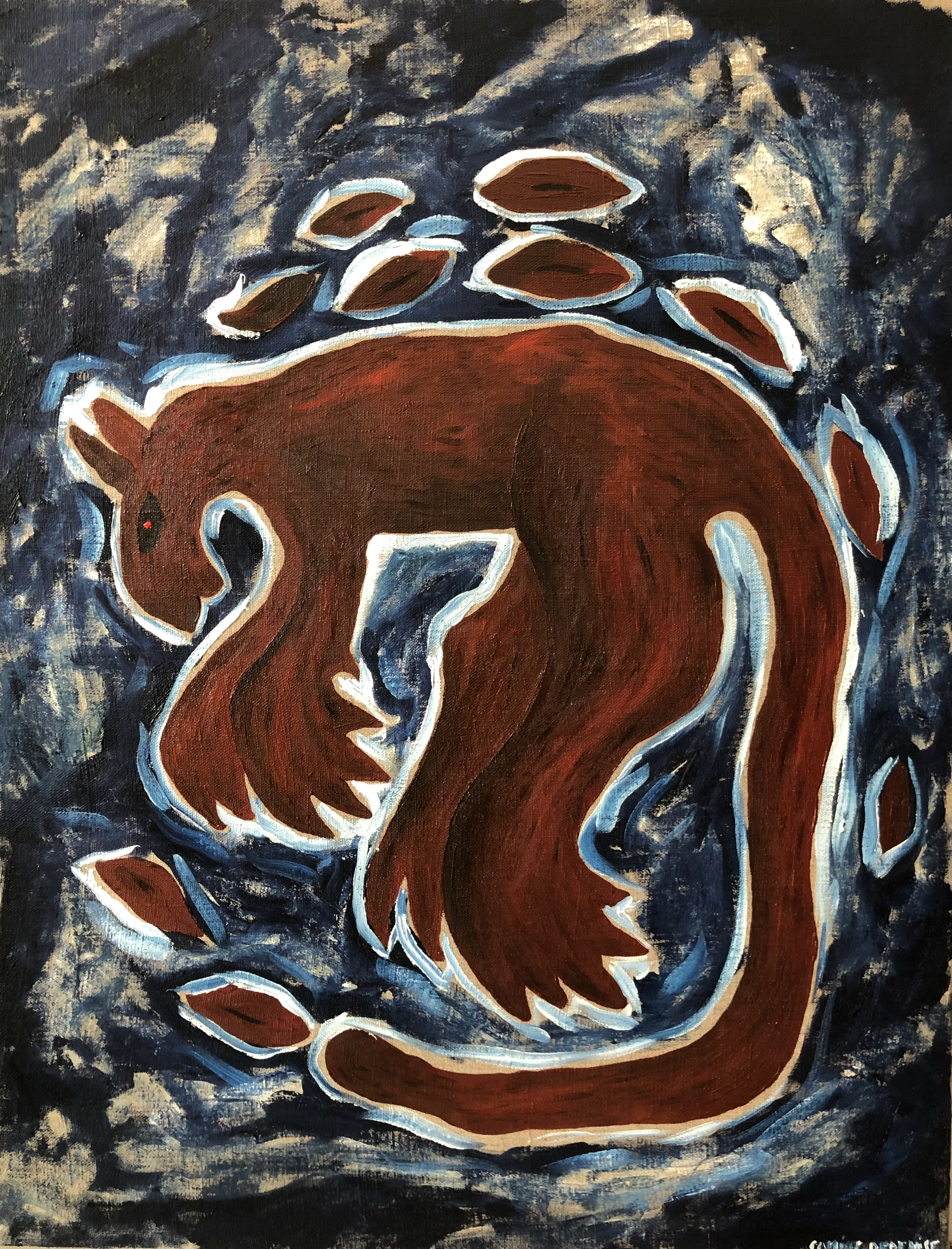 ^ 'Le Loup Rouge', Oil painting on linen canvas, 50x65cm, 2023 