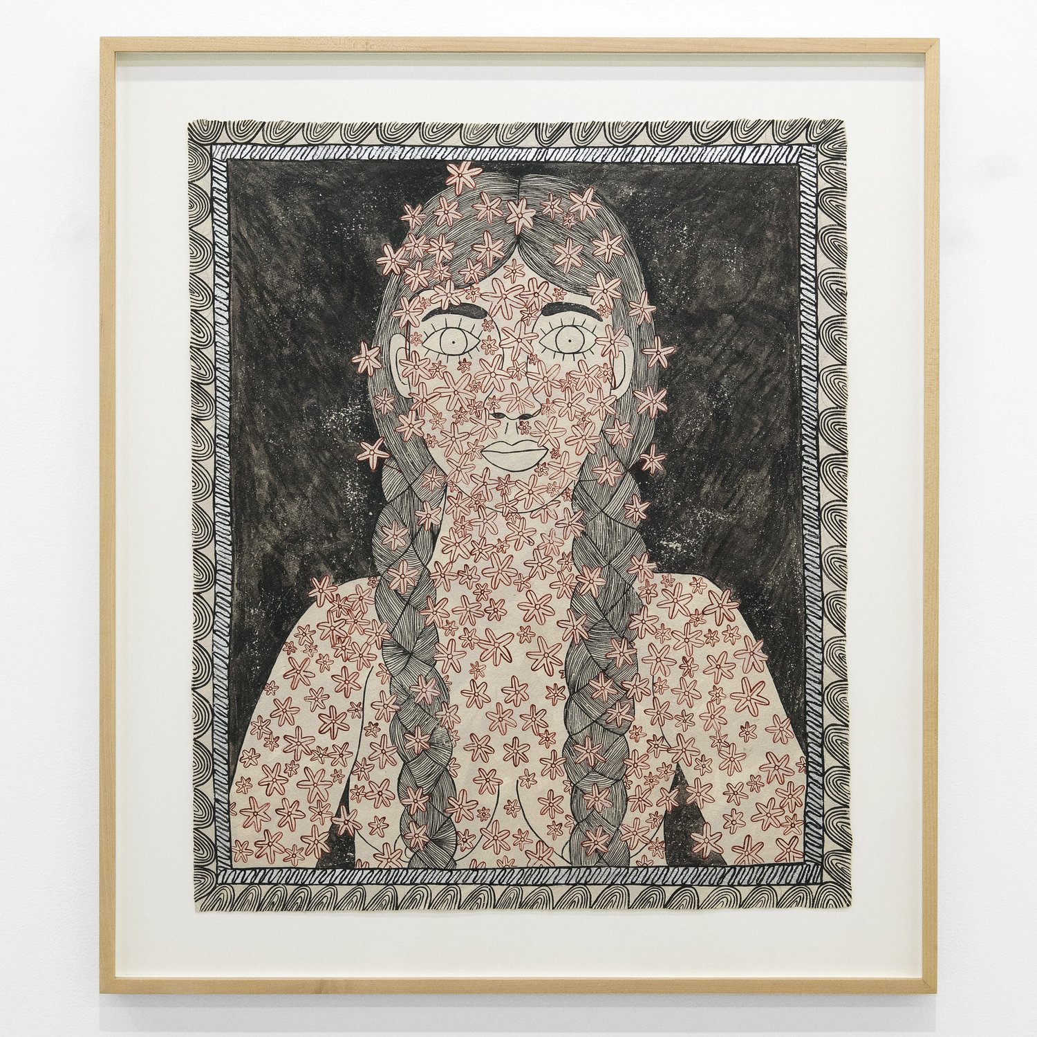 "Mi Reflejo", clay slip, silver leaf, and vinyl paint on paper, 32.5" x 28.5 ", 2021