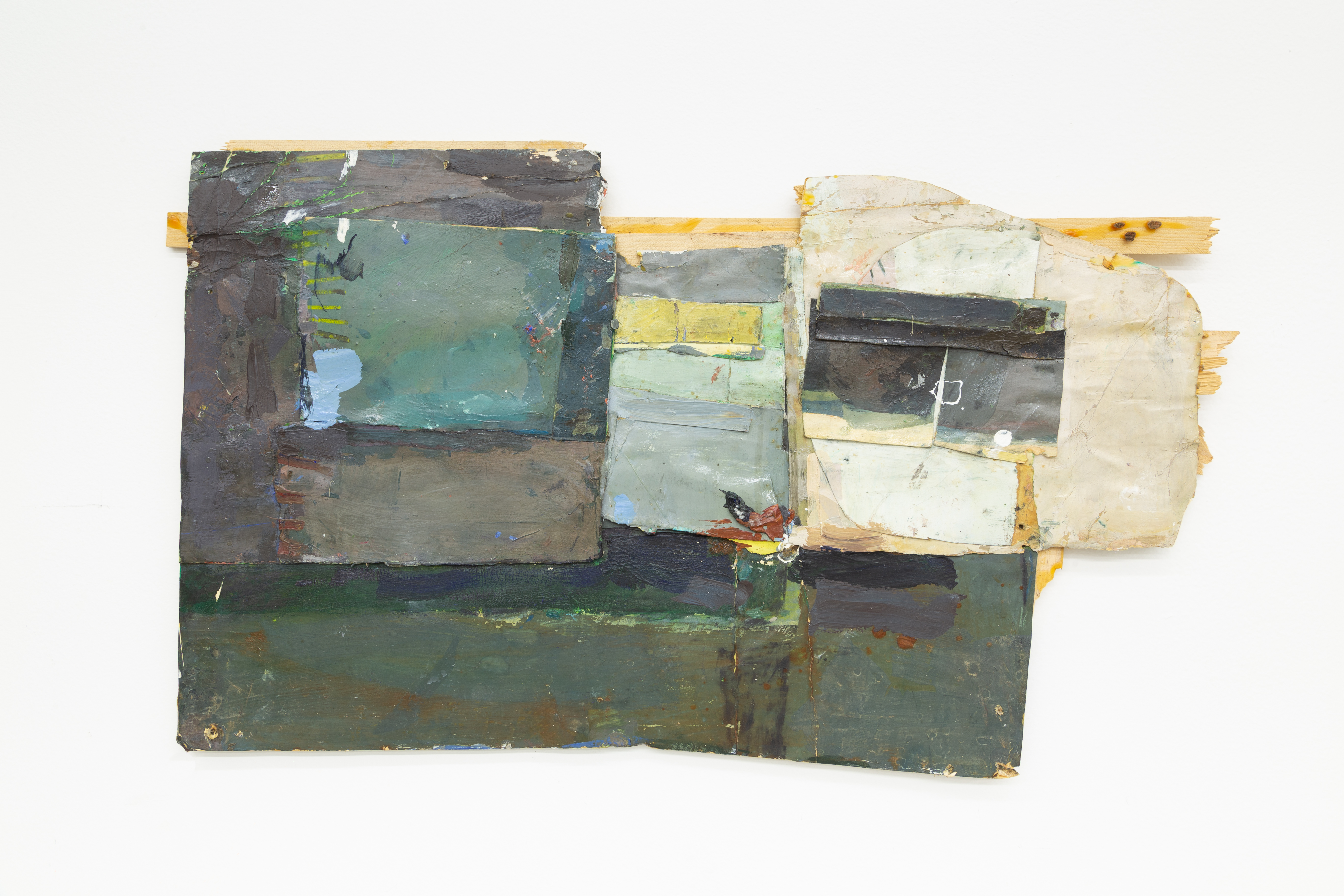 Cay Bahnmiller, Untitled, 1979, oil on paper and canvas on wood lattice, 13.75 x 24 inches
