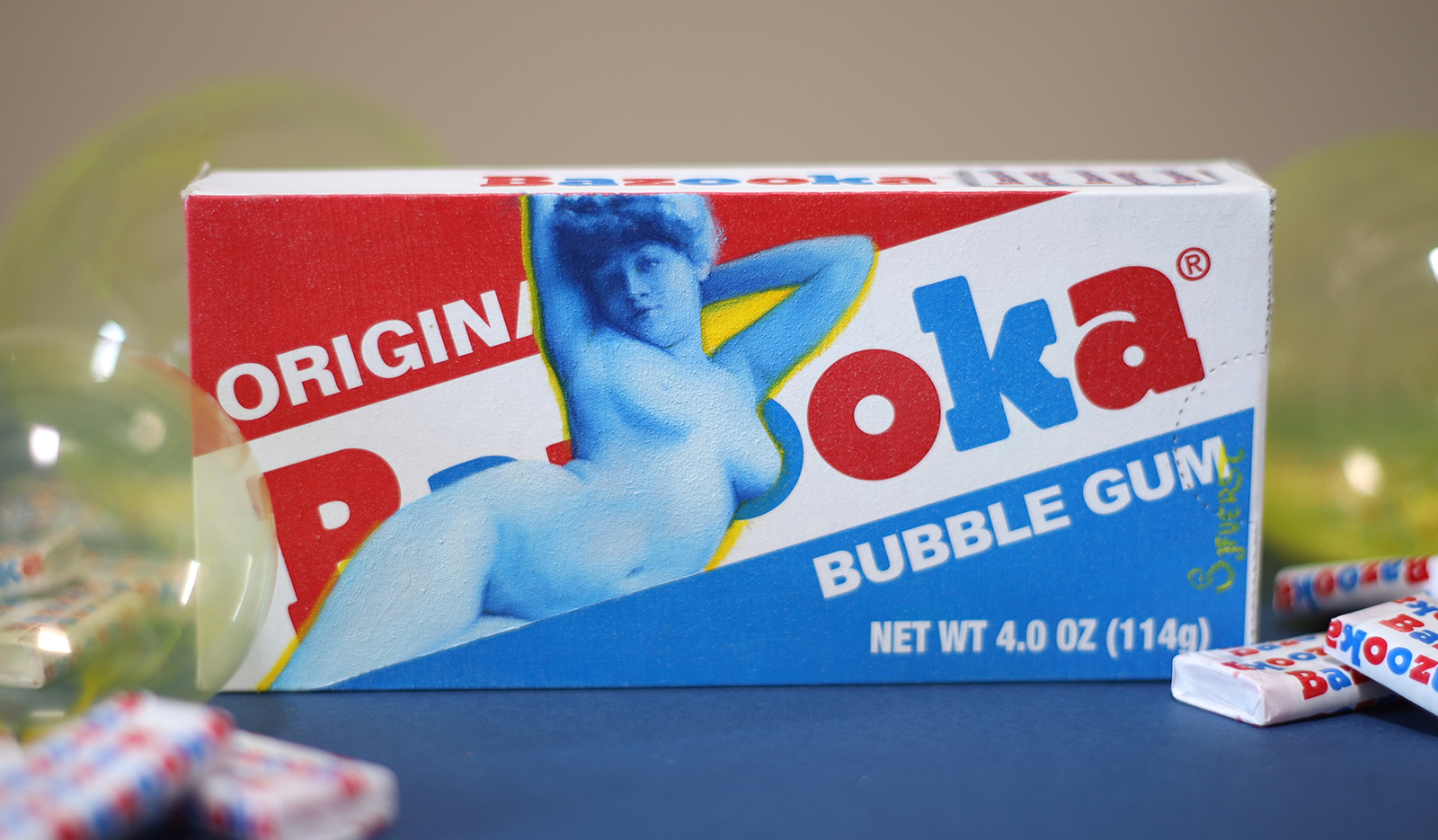 'Bazooka'. Oil paint on primed candy box. 16 x 7.5 cm