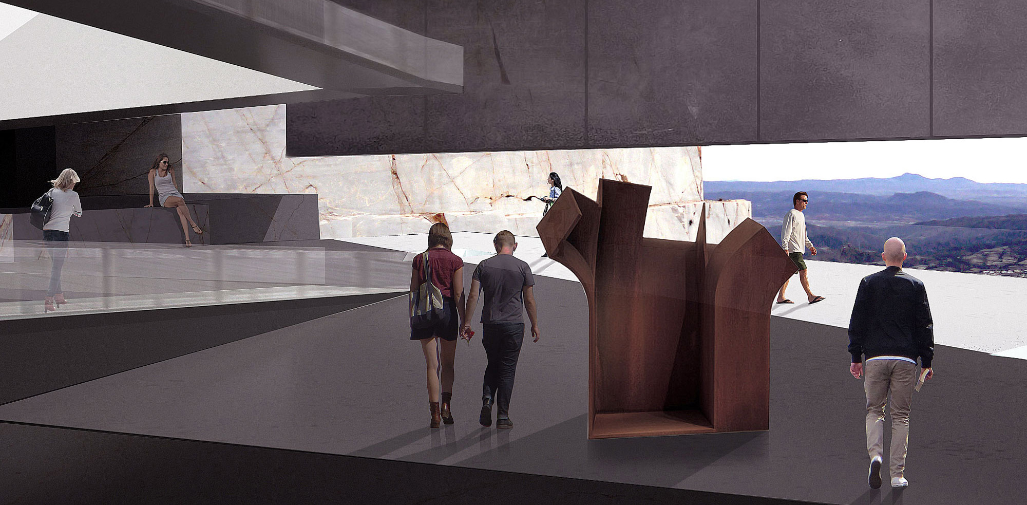 Stepping down from the gallery looking toward the view