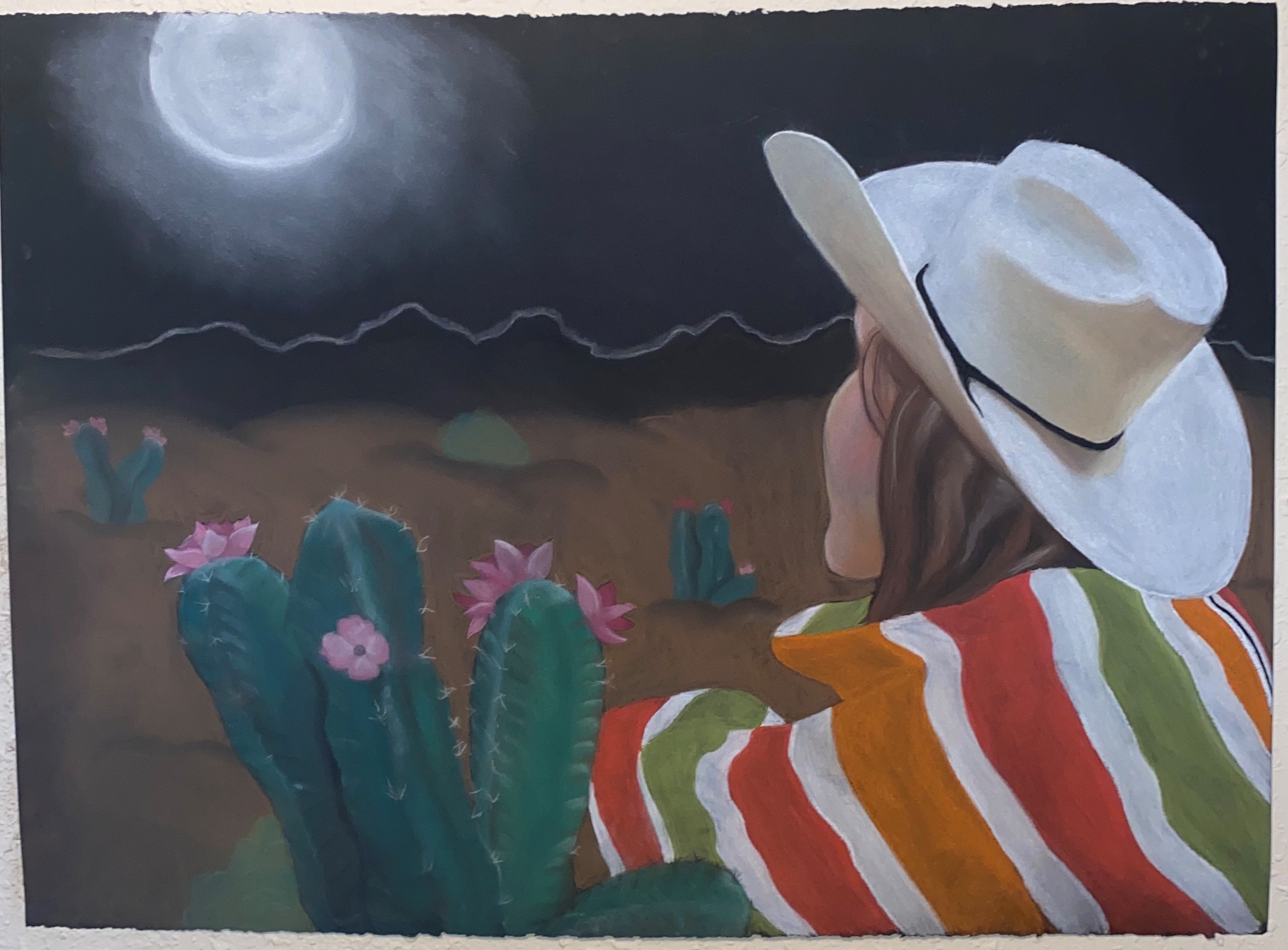 Moonlit Cowgirl, Cante crayon, 12" x 18", $50