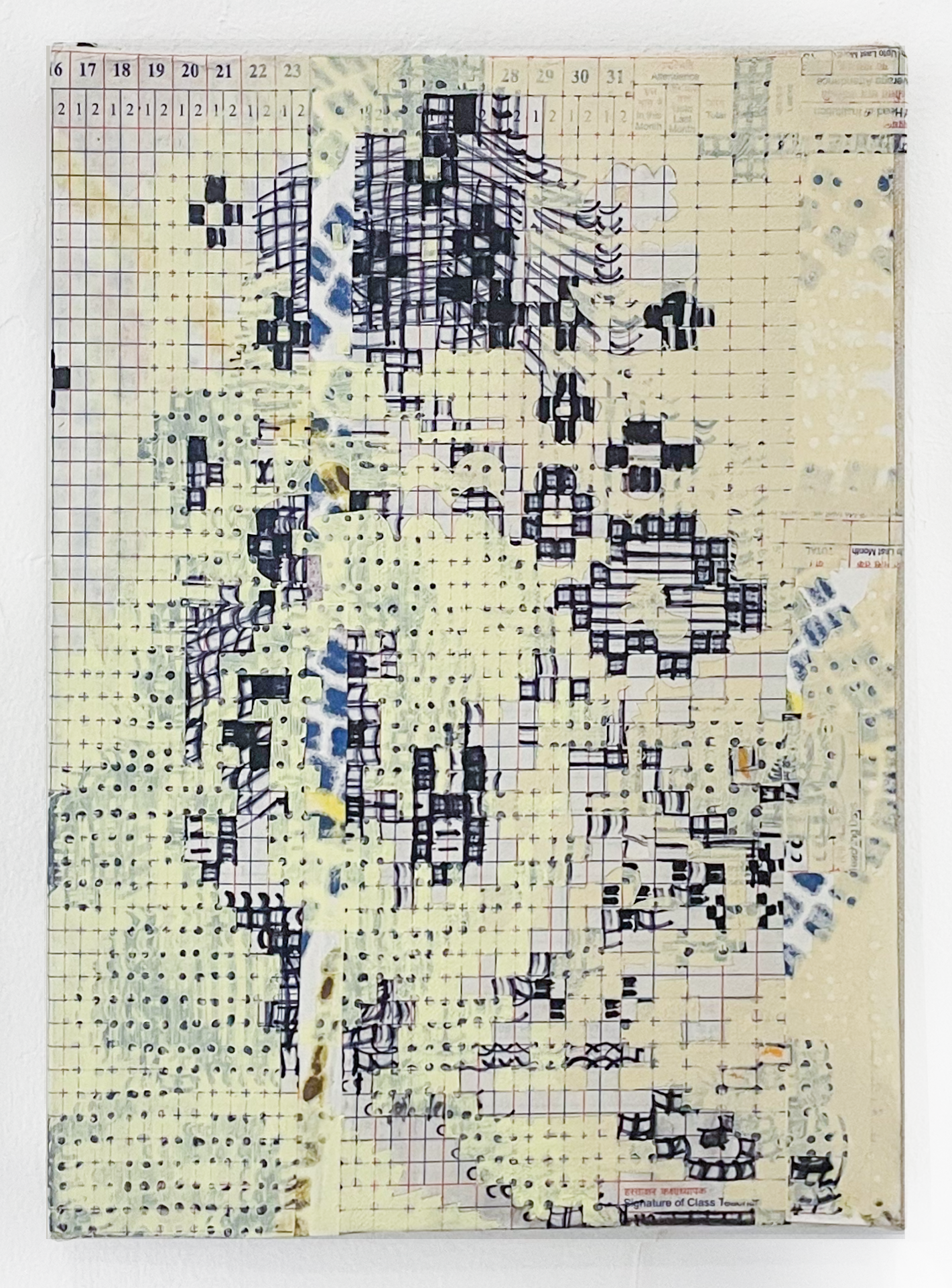 "Naked or Nearly Naked", 2024, Oil and marker on Graph Paper, on Wood 10.25” x 7.25”