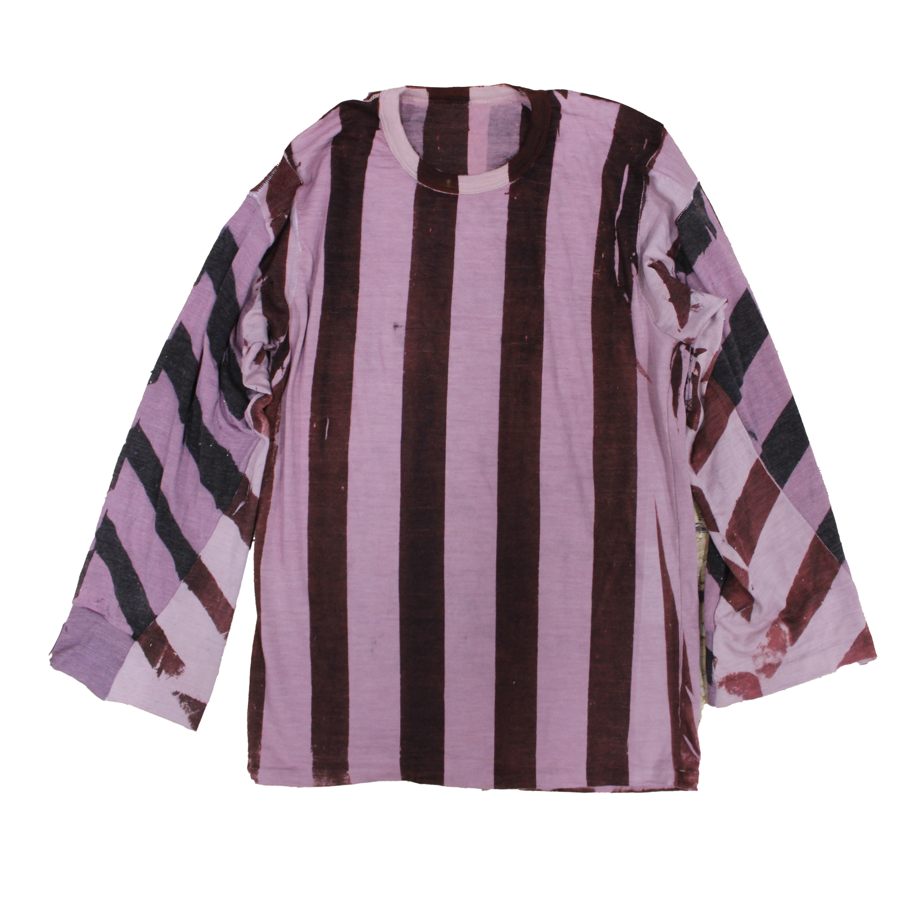 reclaimed vintage surplus thermal shirt tailored to have a boxy fit and wide sleeves. Allover printed with stripes using textile dye