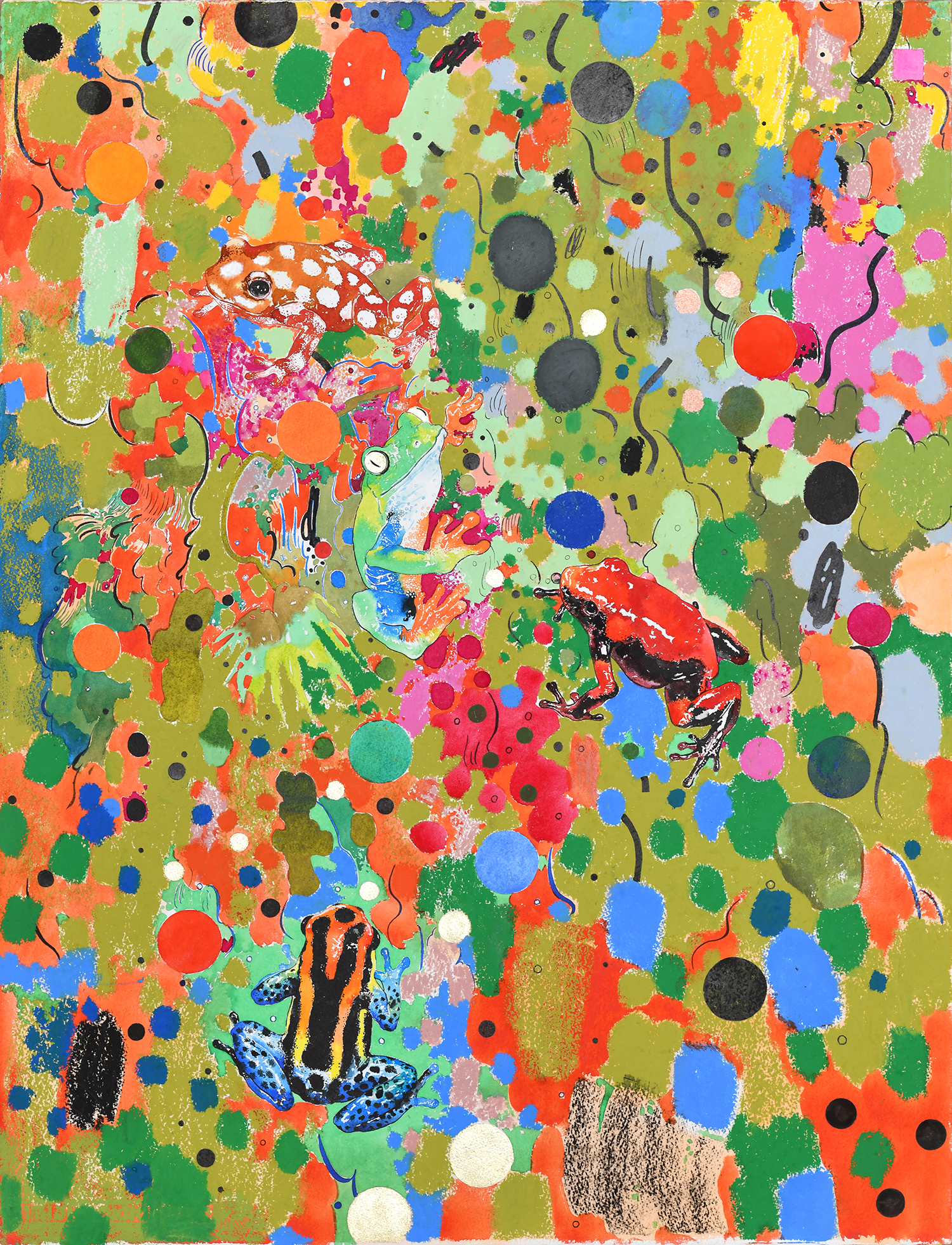 Life_2020_charcoal, gold pigment, ink, oil pastel, pen, watercolor on cotton paper_53x70 cm