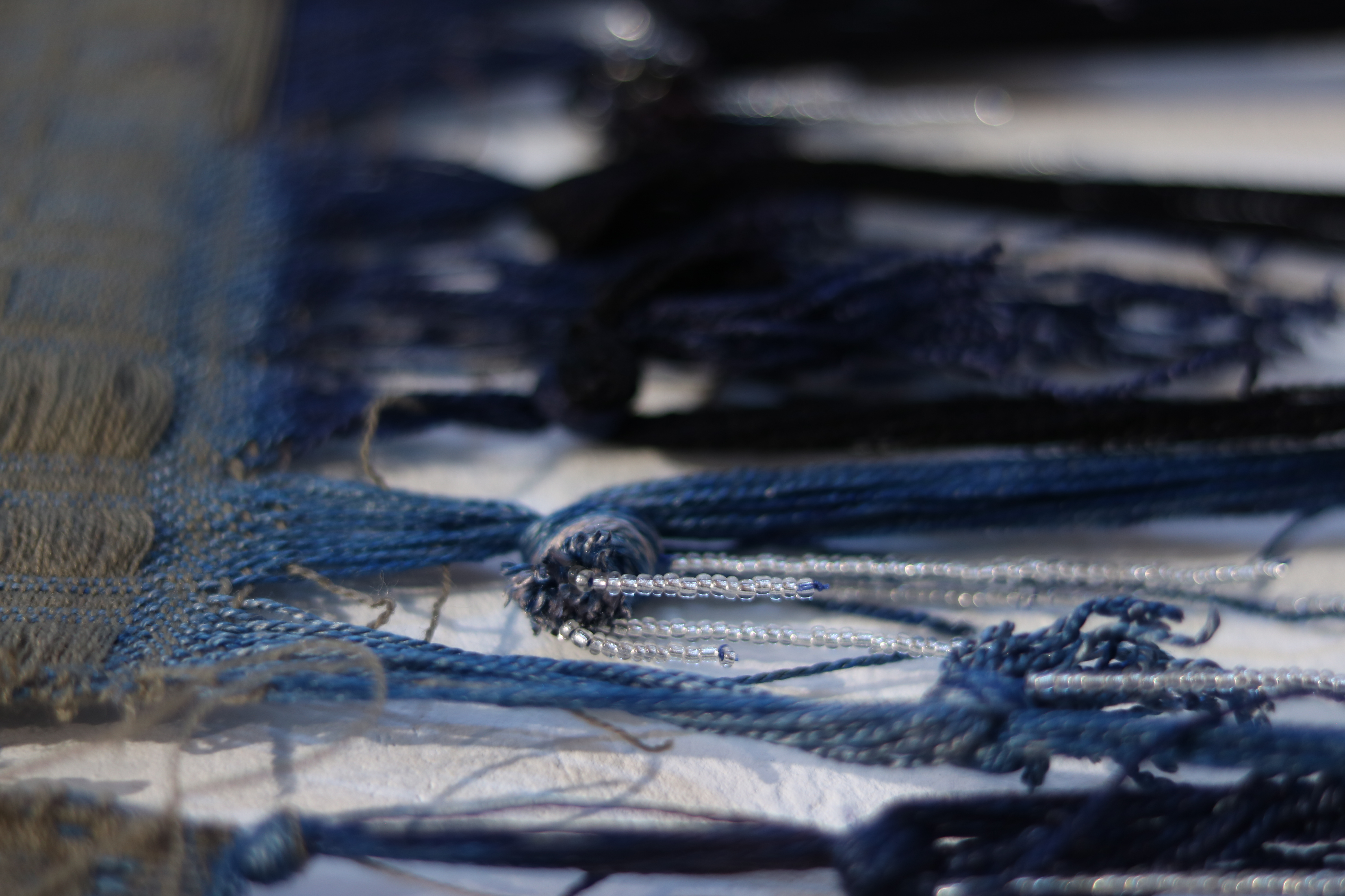 something that goes on for too long (twins), (detail), silk, wool, glass beads, wild clay