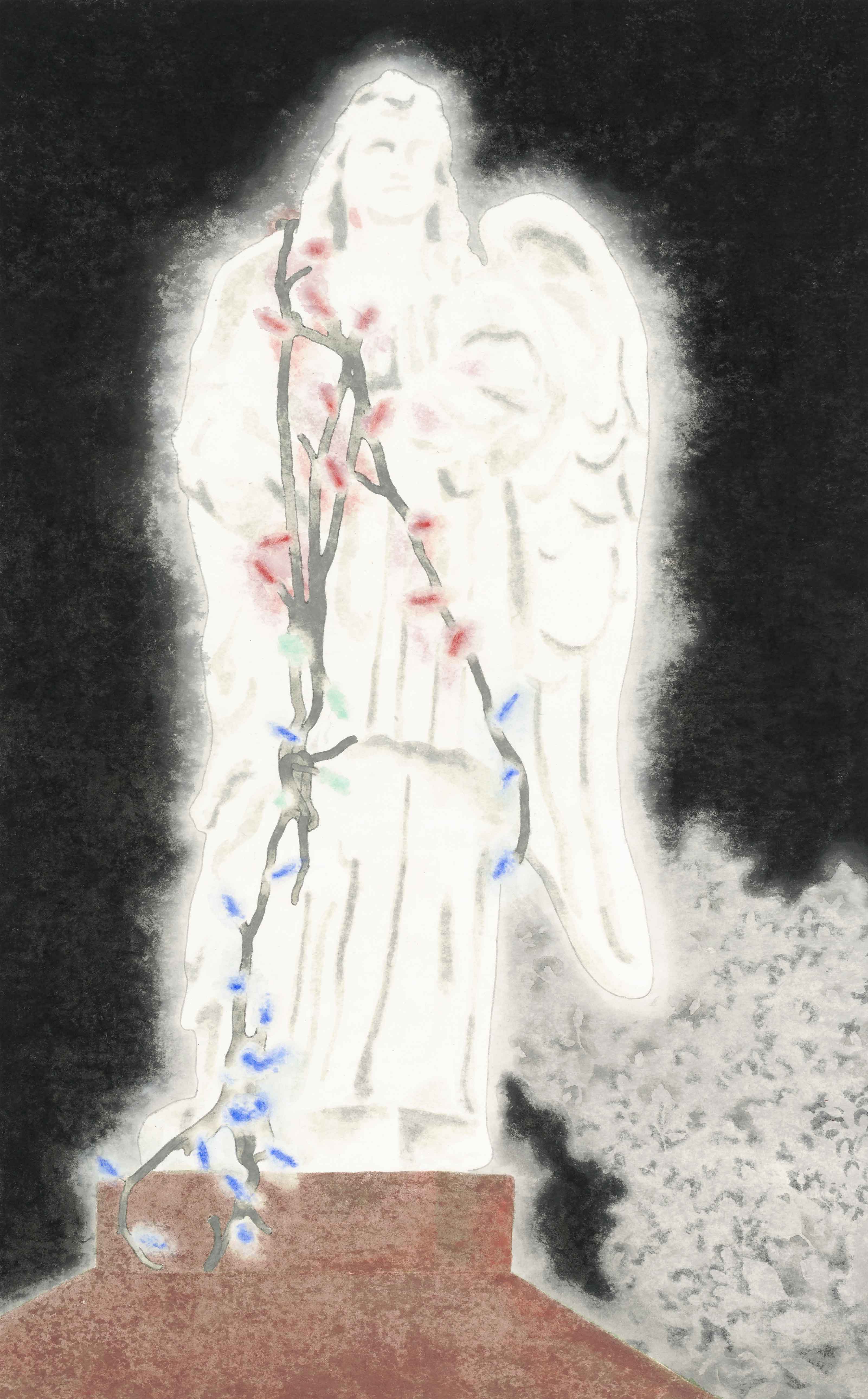Idol, 2018, mineral pigment, ink on paper, 74.5x46.5cm (29.3x18.3 in)