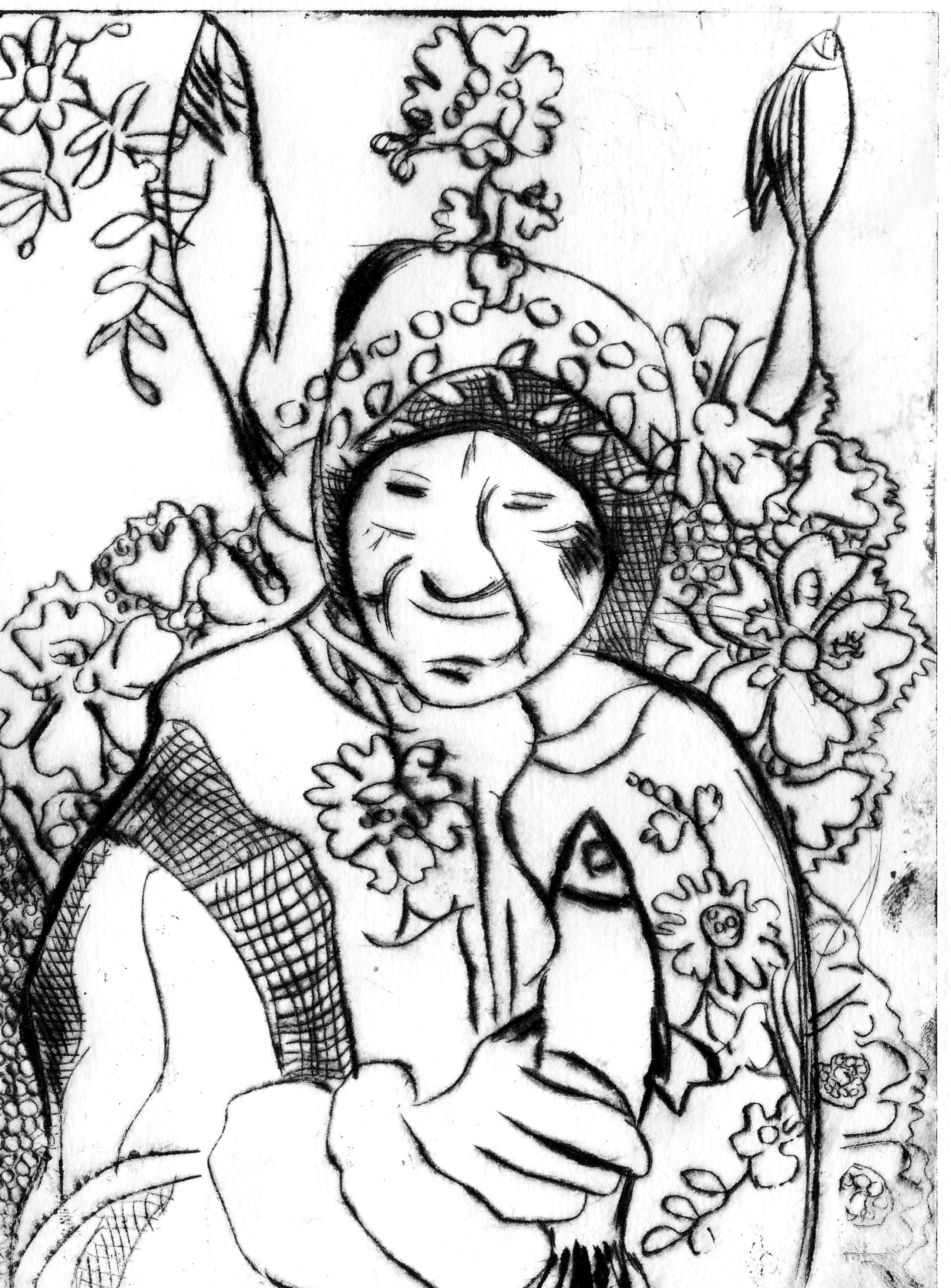 Le marché de Lisbonne,2018,gravure pointe sèche,15x11cm 