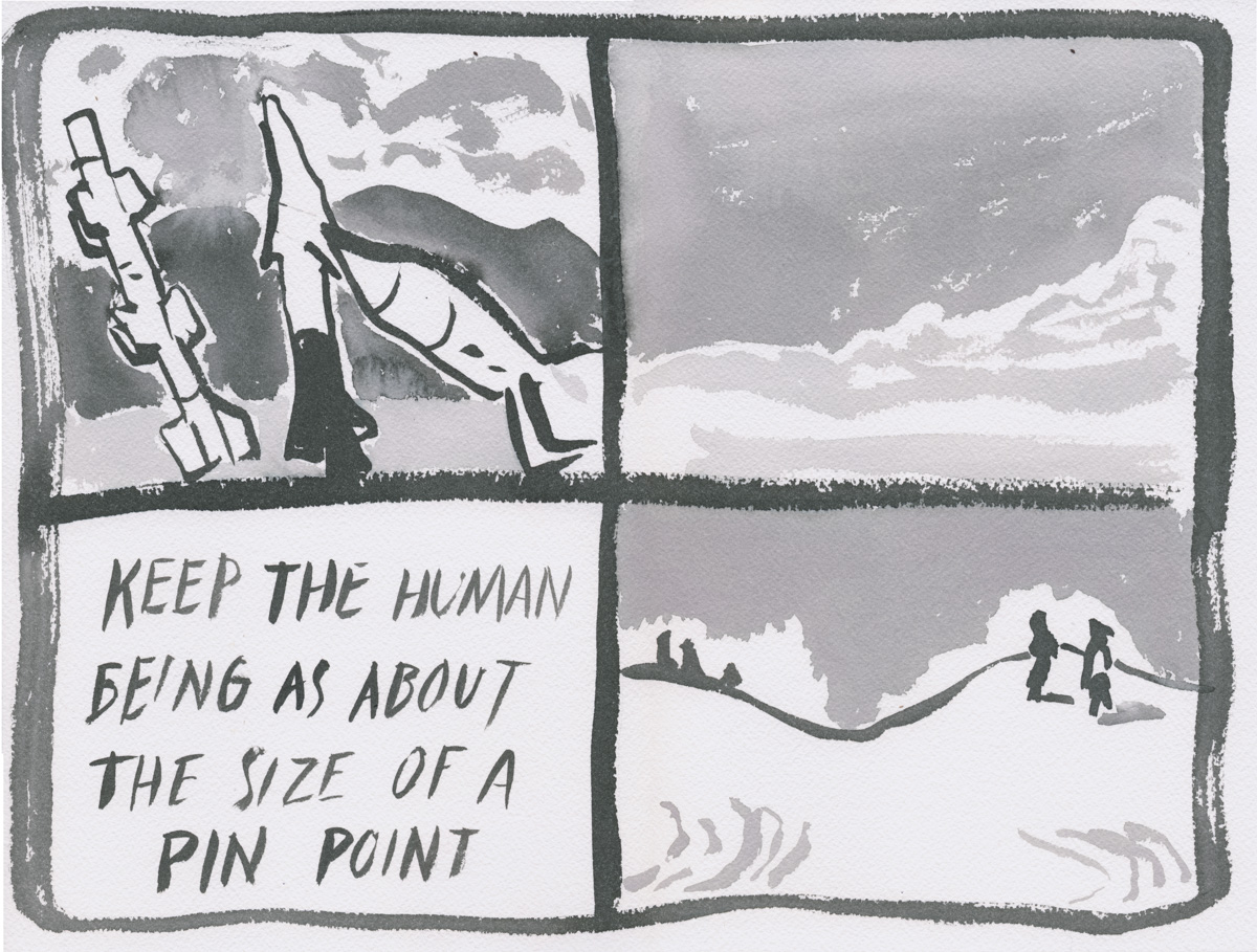 The Size of a Pin Point, 2014, Ink on paper, 12 x 16 inches.