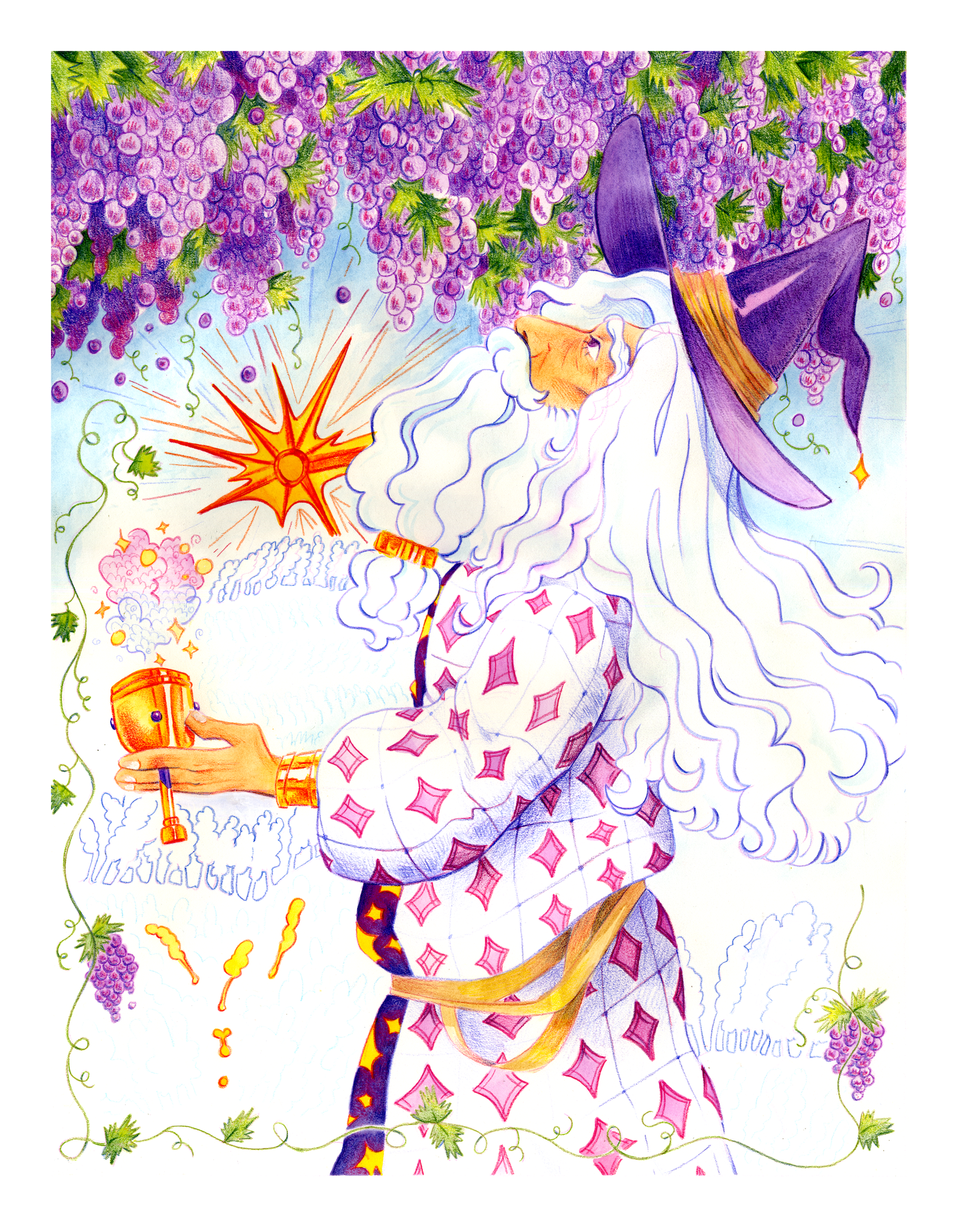 Boniphont, Premier Wizard of the House of VitalityWatercolor and Colored Pencil, 21x16.5 inches, 2023