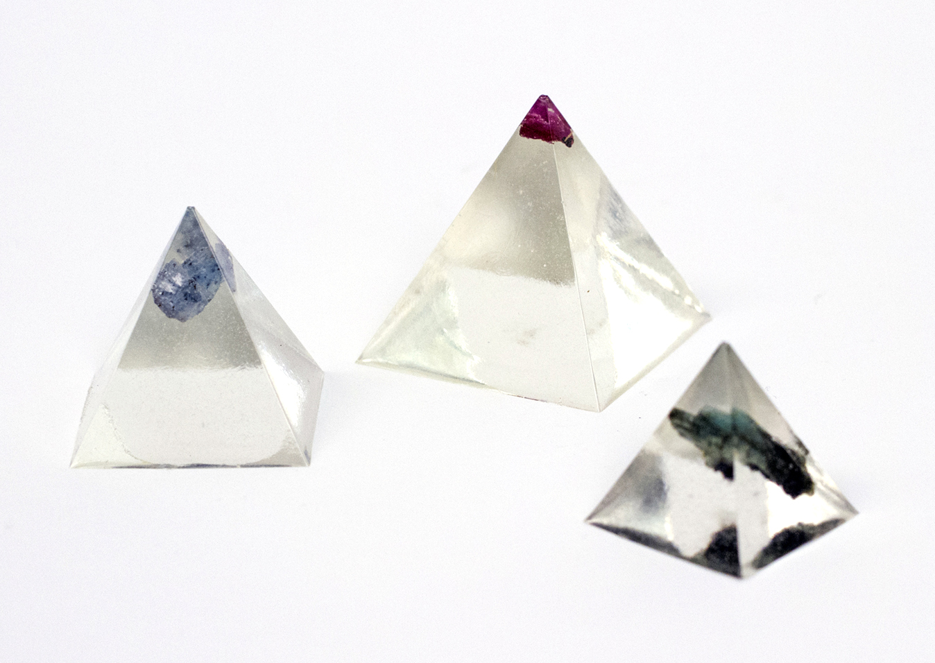 Precious and Jewel-Like (Emerald, Sapphire, and Ruby), 2019, 1.5", 1.25", and 1" heights, installation dimensions variable. Emerald, sapphire, ruby, epoxy resin