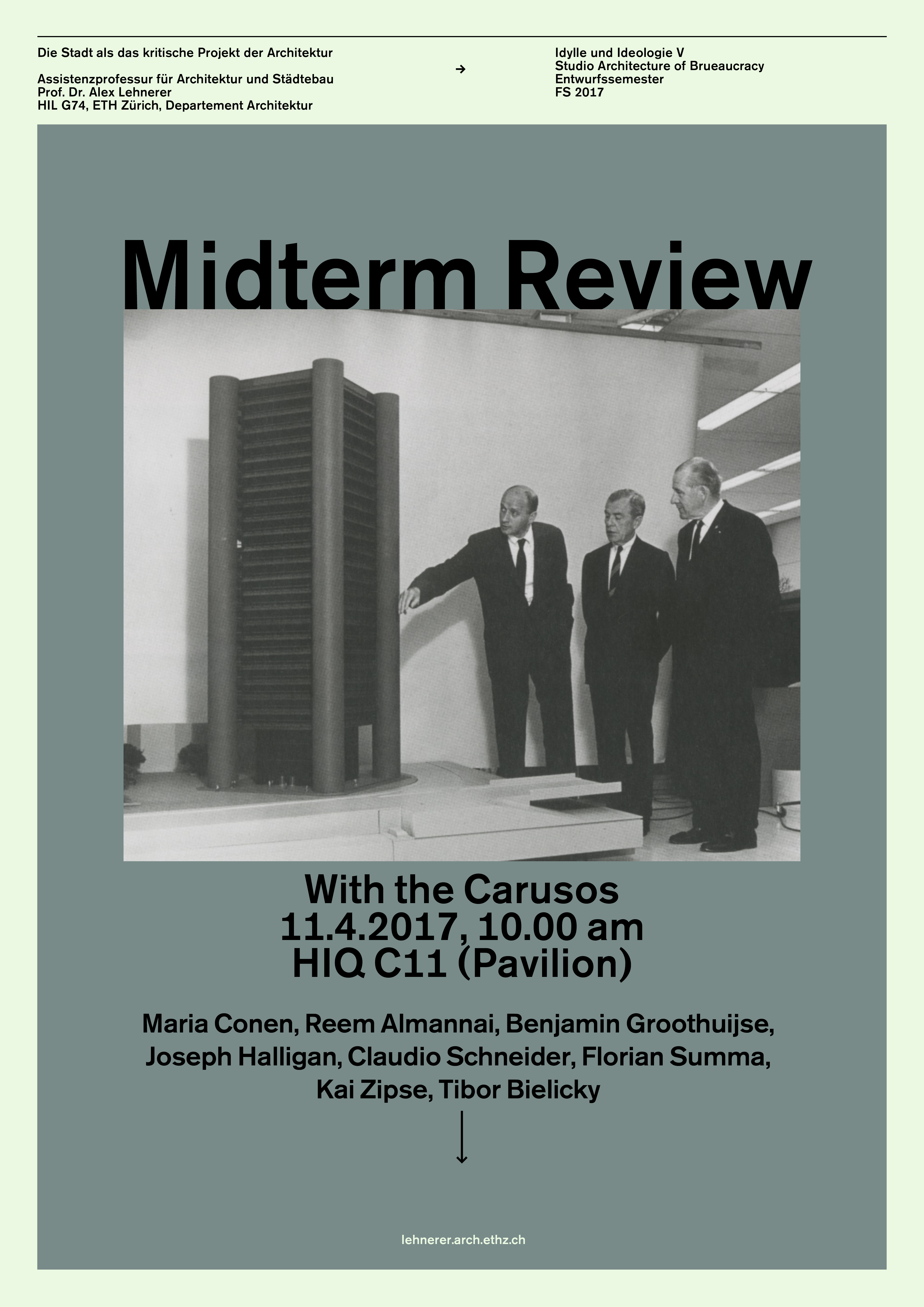 April 11, 2017 - guest crit at ETH Zurich - Tibor Bielicky will be guest crit at Prof. Alex Lehnerer’s design studio Architecture of Bureaucracy at ETH Zurich