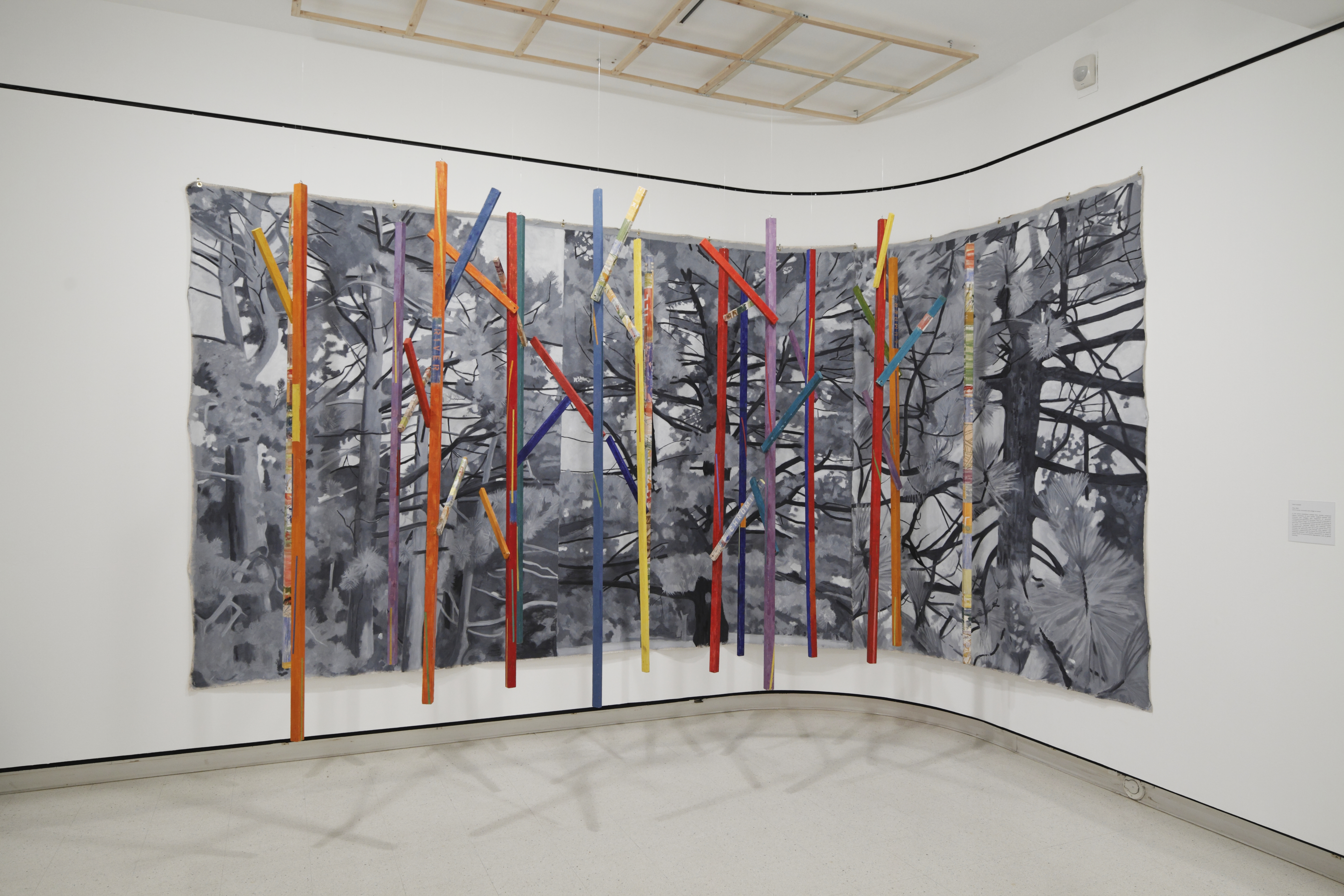 Pine. 2011. encaustic & collage on wood; oil on canvas. 144" X 96" X 72”