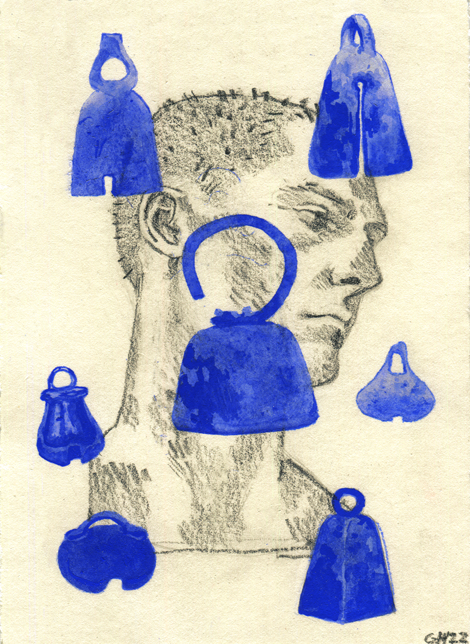 Bells, 2022, 6x8", graphite and gouache
