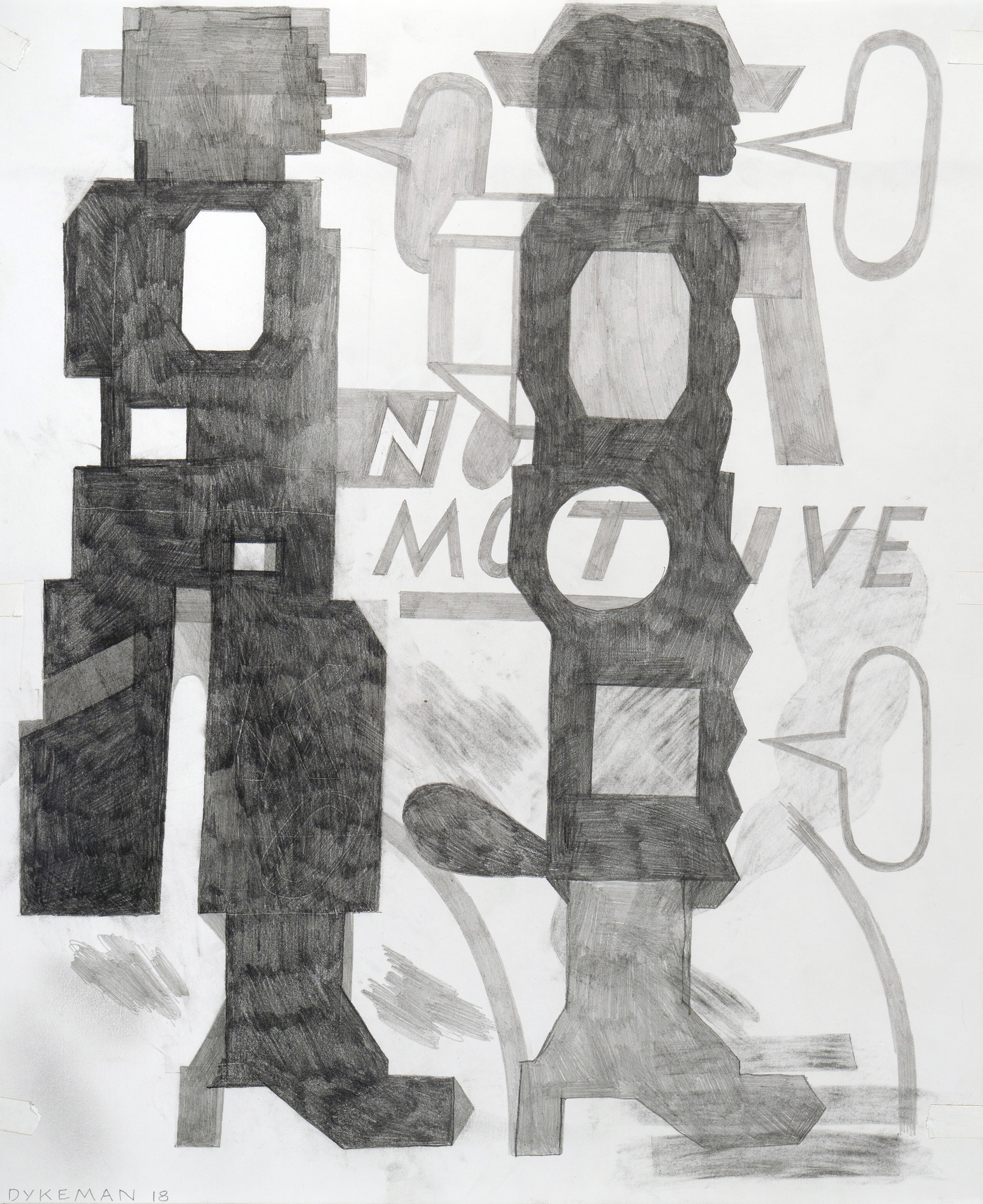 Warren Dykeman, No Motive, 2018, Graphite on paper, 11 x 17 (framed) $1,200