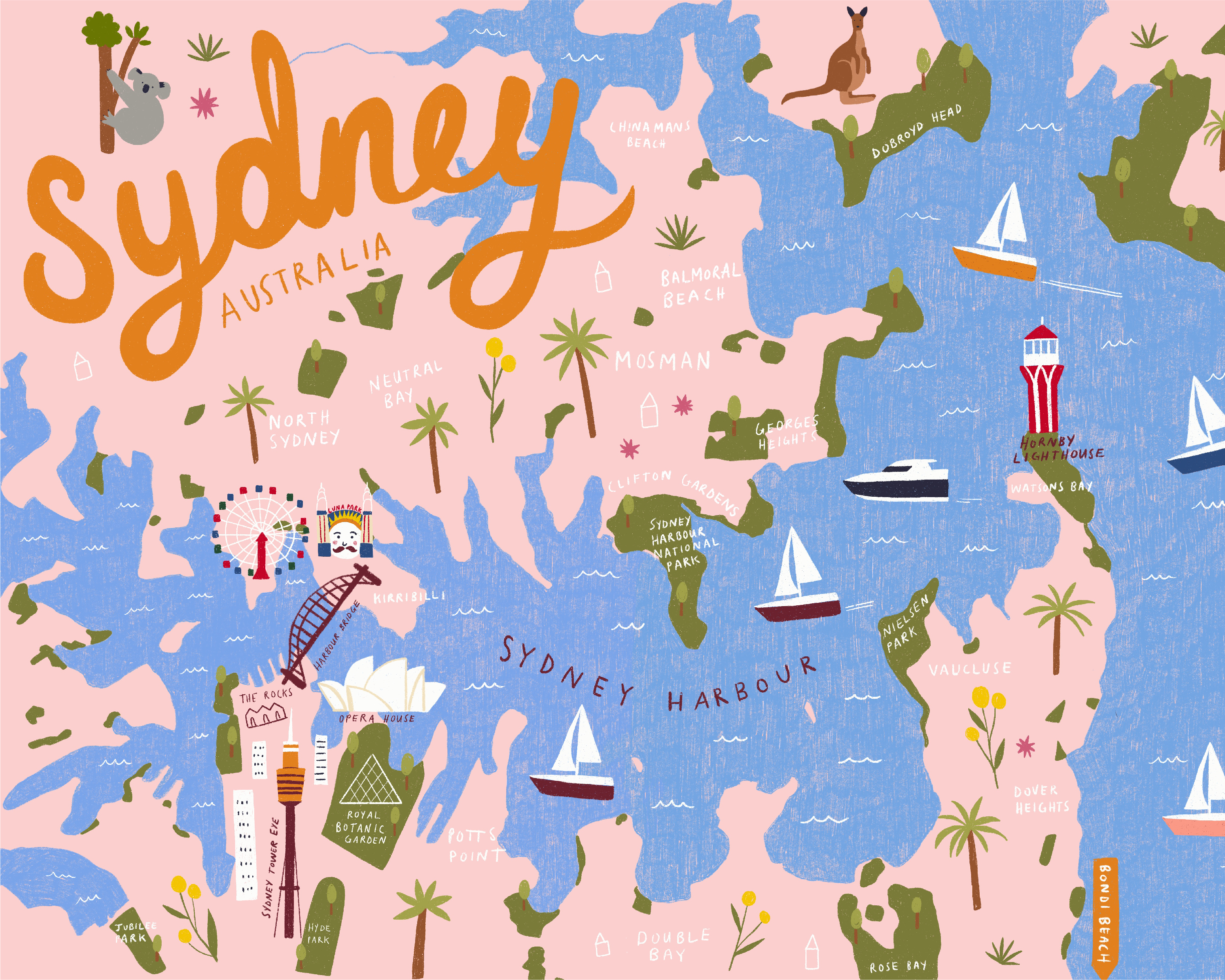 Illustrated Map of Sydney, Australia