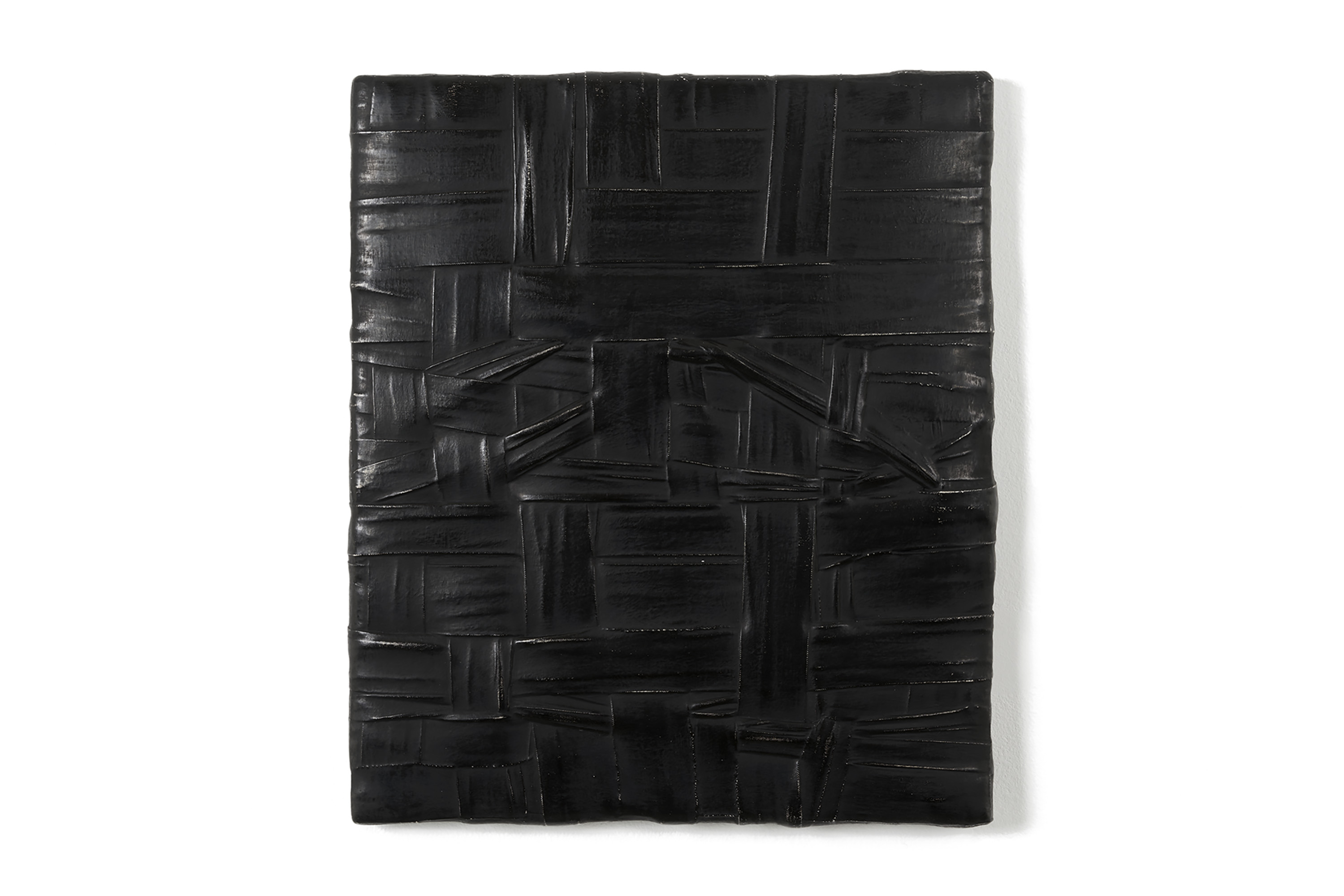 ’Black Abstraction’, 2024. Oi and wax on cloth mounted on canvas . 35 x 30 cm