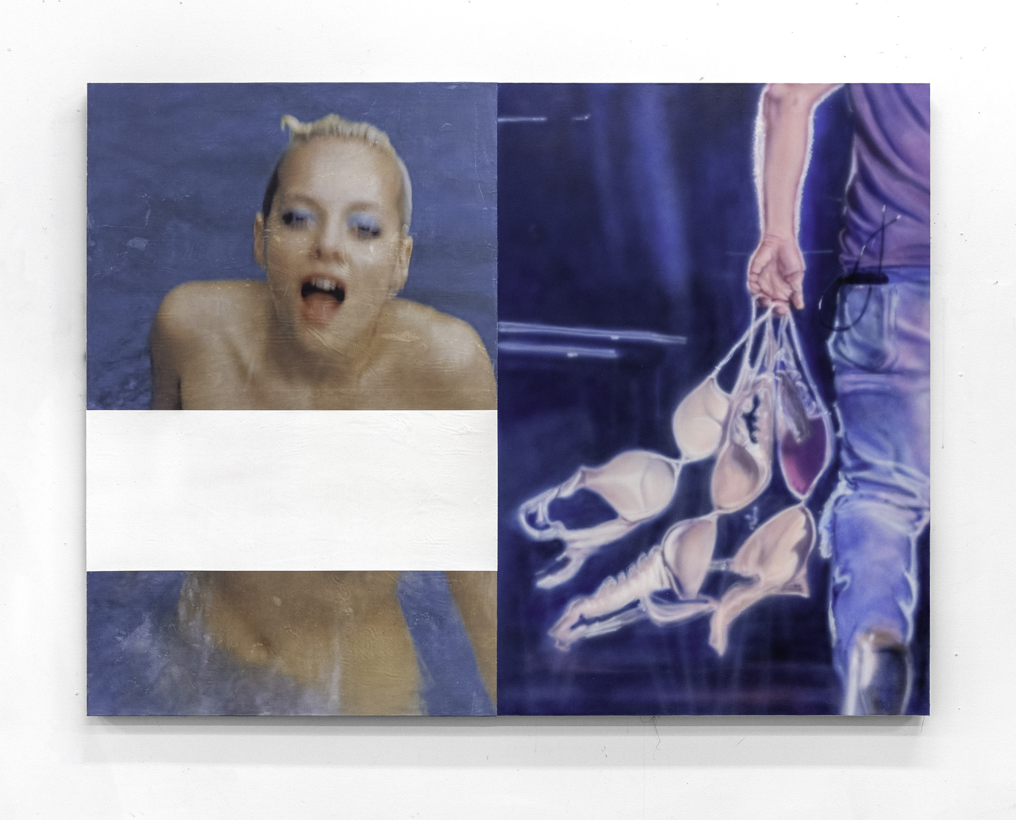 As above, so below (Pride and Tradition), acrylic, pigment transfer, hydrochromic ink, glitter on linen 70.8 in x 53.1 in  2023