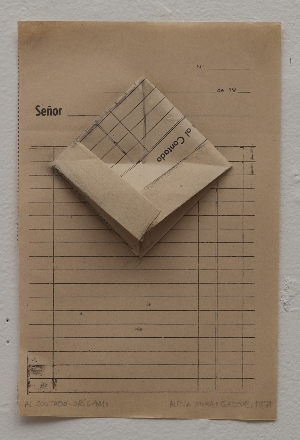 Al Contado-Origami (Cash-origami), 1971 Cash invoice papers 9" x 6"