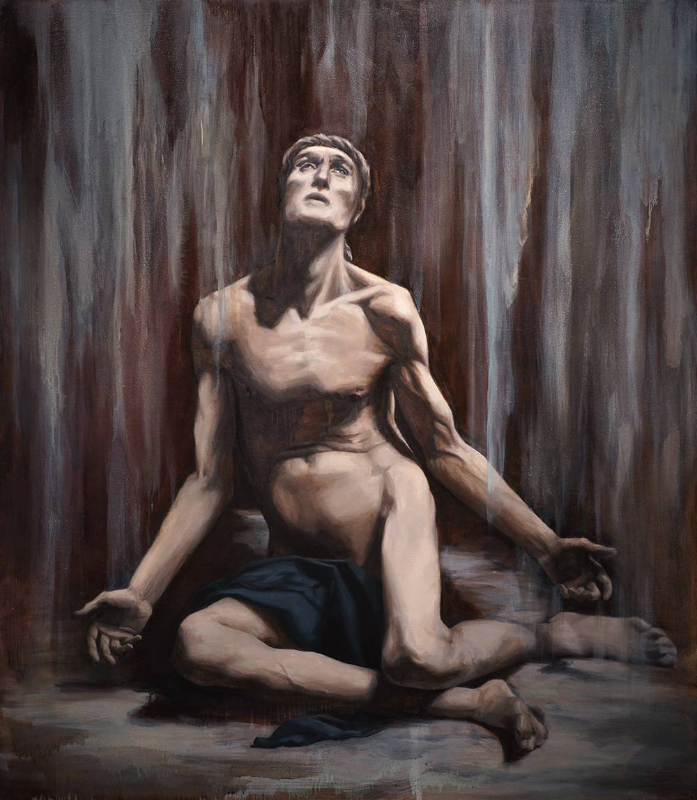 To unleash love, 2021 62"x54", oil and sauce on canvas