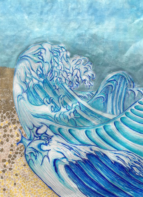 The Great Vast Blue, 29 x 22 inches, ink and colored pencil on japanese paper